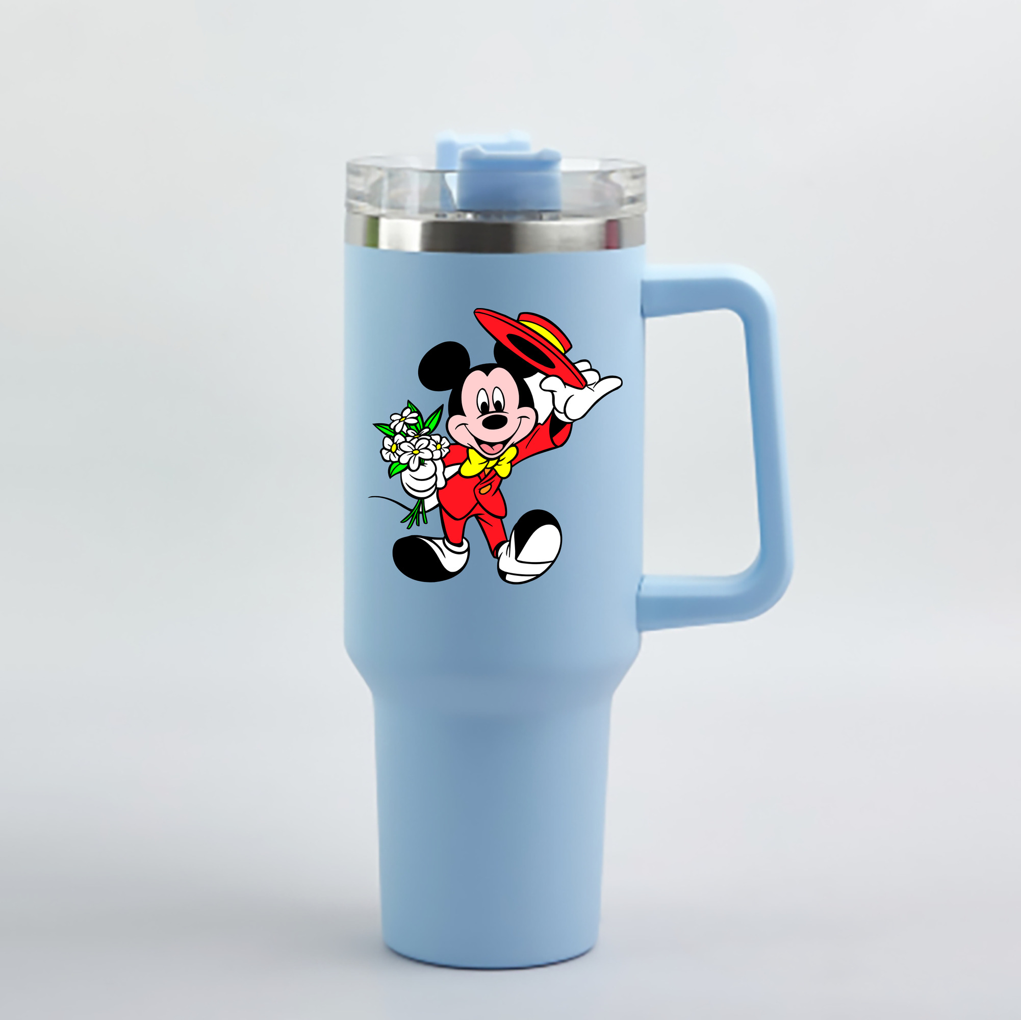 （画像用） ミッキーマウス Mickey Mouse 1200mL車用タンブラー - クリスタルステッカー（プラスチックストロー付き）