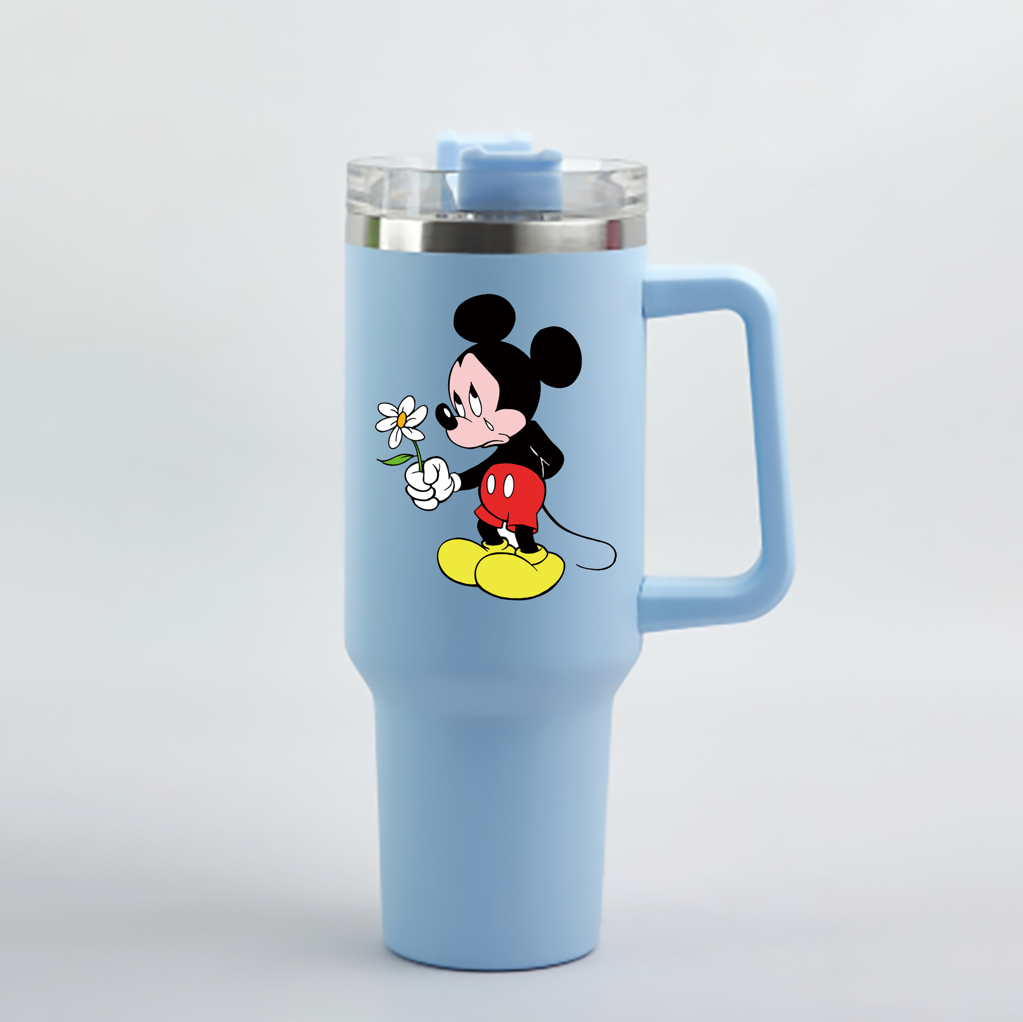（画像用） ミッキーマウス Mickey Mouse 1200mL車用タンブラー - クリスタルステッカー（プラスチックストロー付き）
