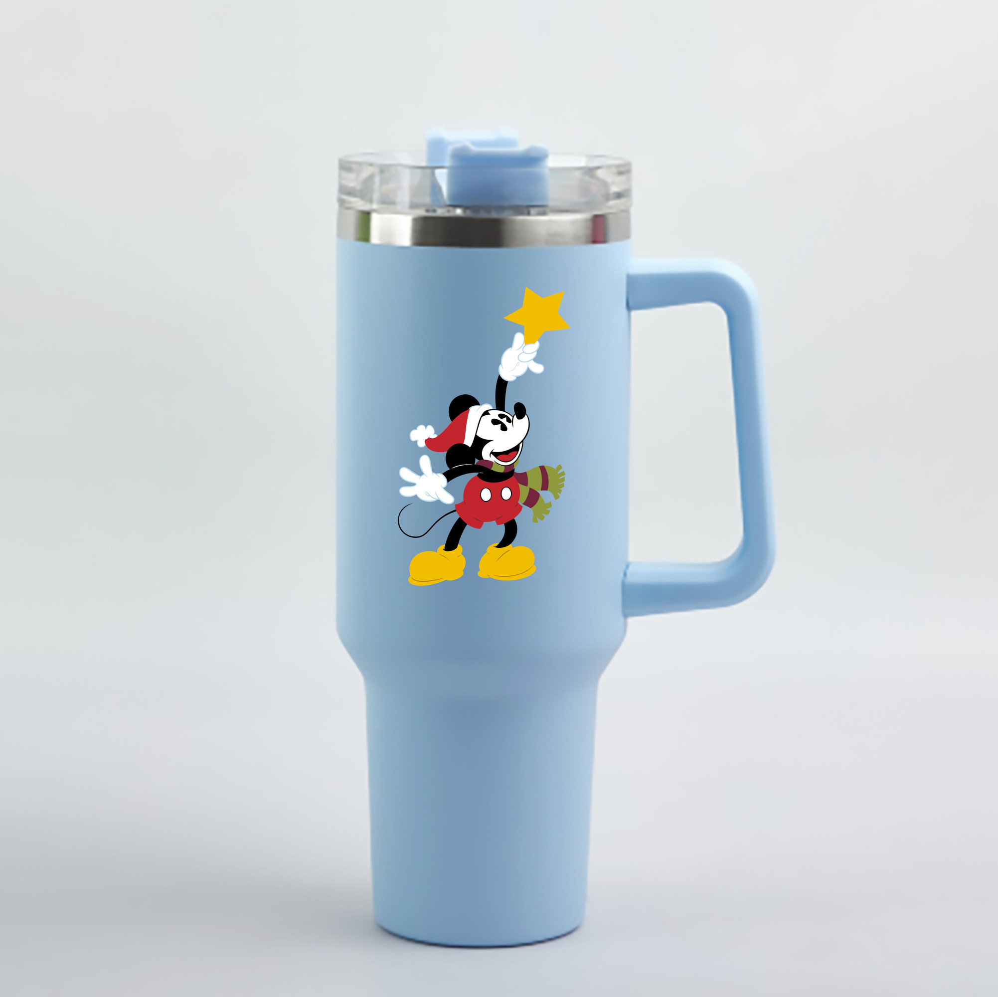 （画像用） ミッキーマウス Mickey Mouse 1200mL車用タンブラー - クリスタルステッカー（プラスチックストロー付き）
