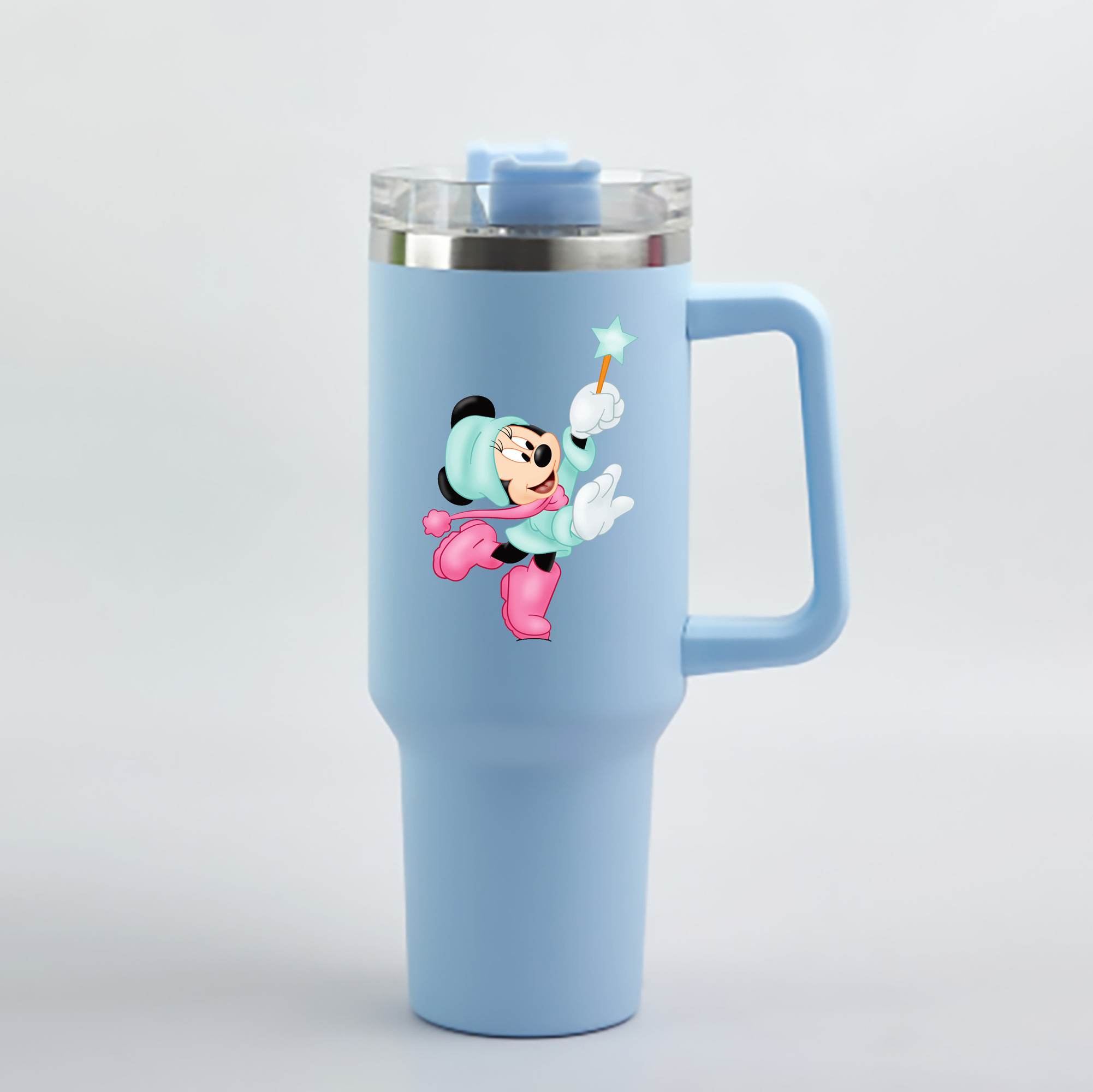 （画像用） ミッキーマウス Mickey Mouse 1200mL車用タンブラー - クリスタルステッカー（プラスチックストロー付き）