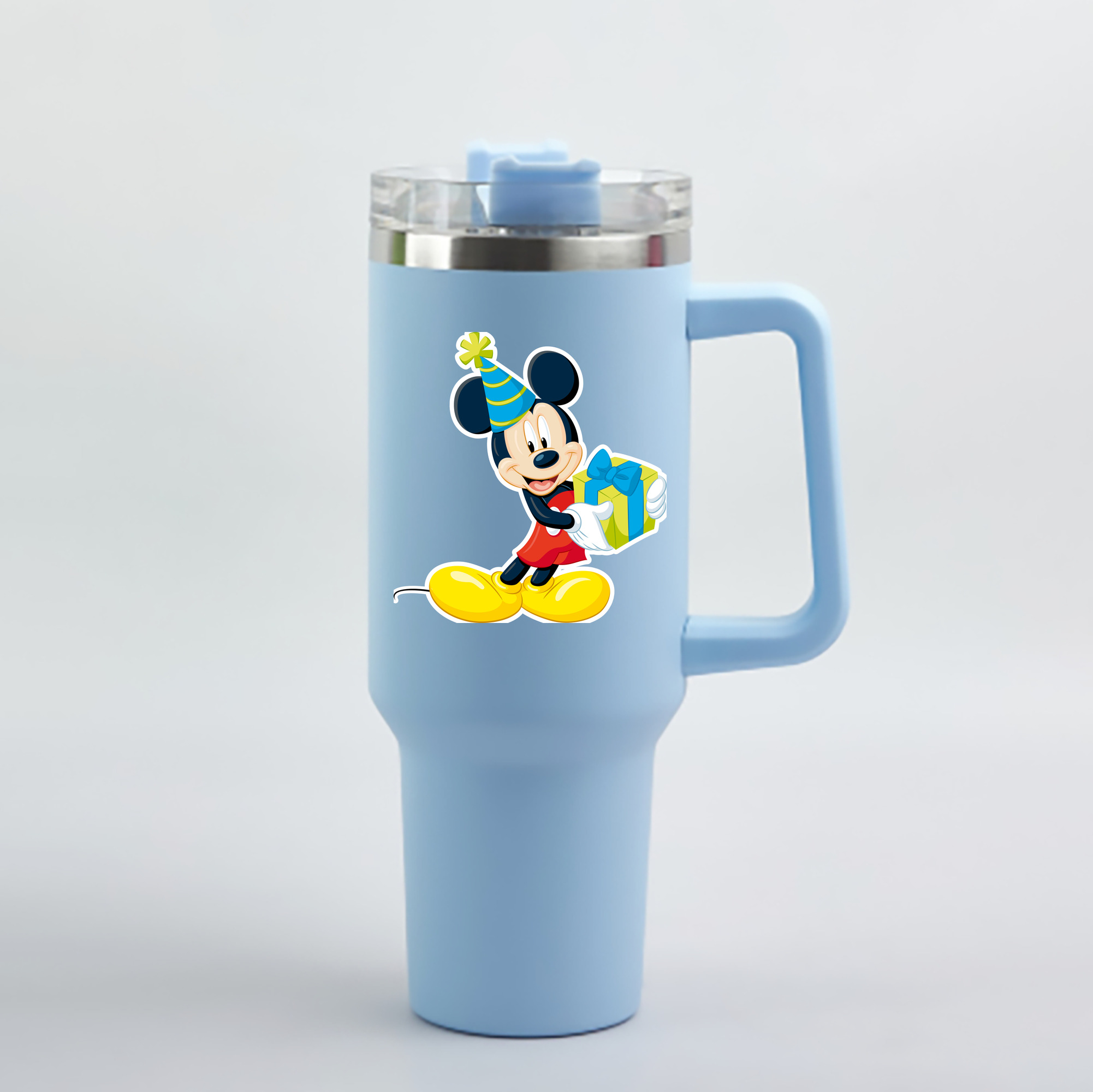 （画像用） ミッキーマウス Mickey Mouse 1200mL車用タンブラー - クリスタルステッカー（プラスチックストロー付き）