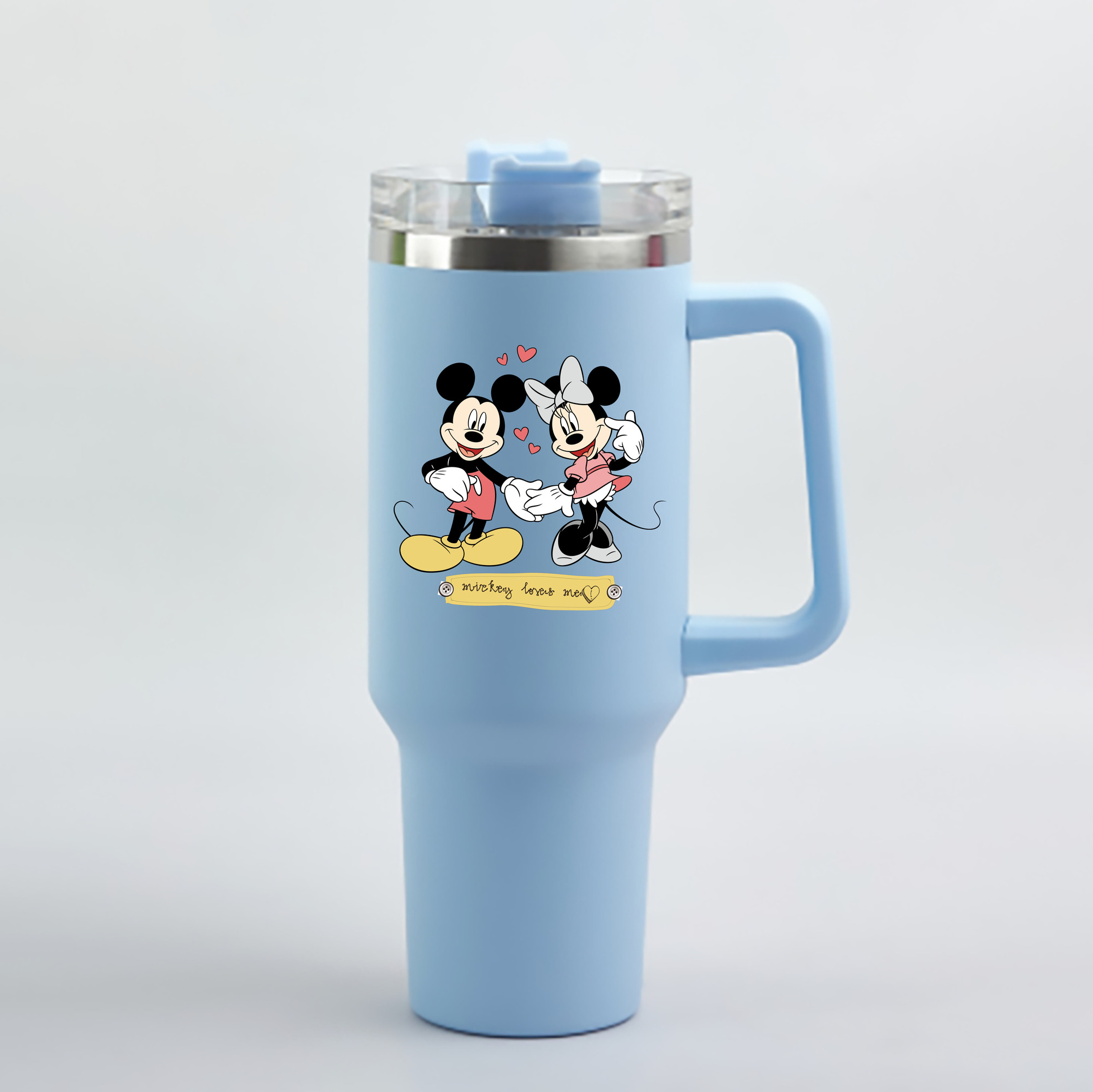 （画像用） ミッキーマウス Mickey Mouse 1200mL車用タンブラー - クリスタルステッカー（プラスチックストロー付き）