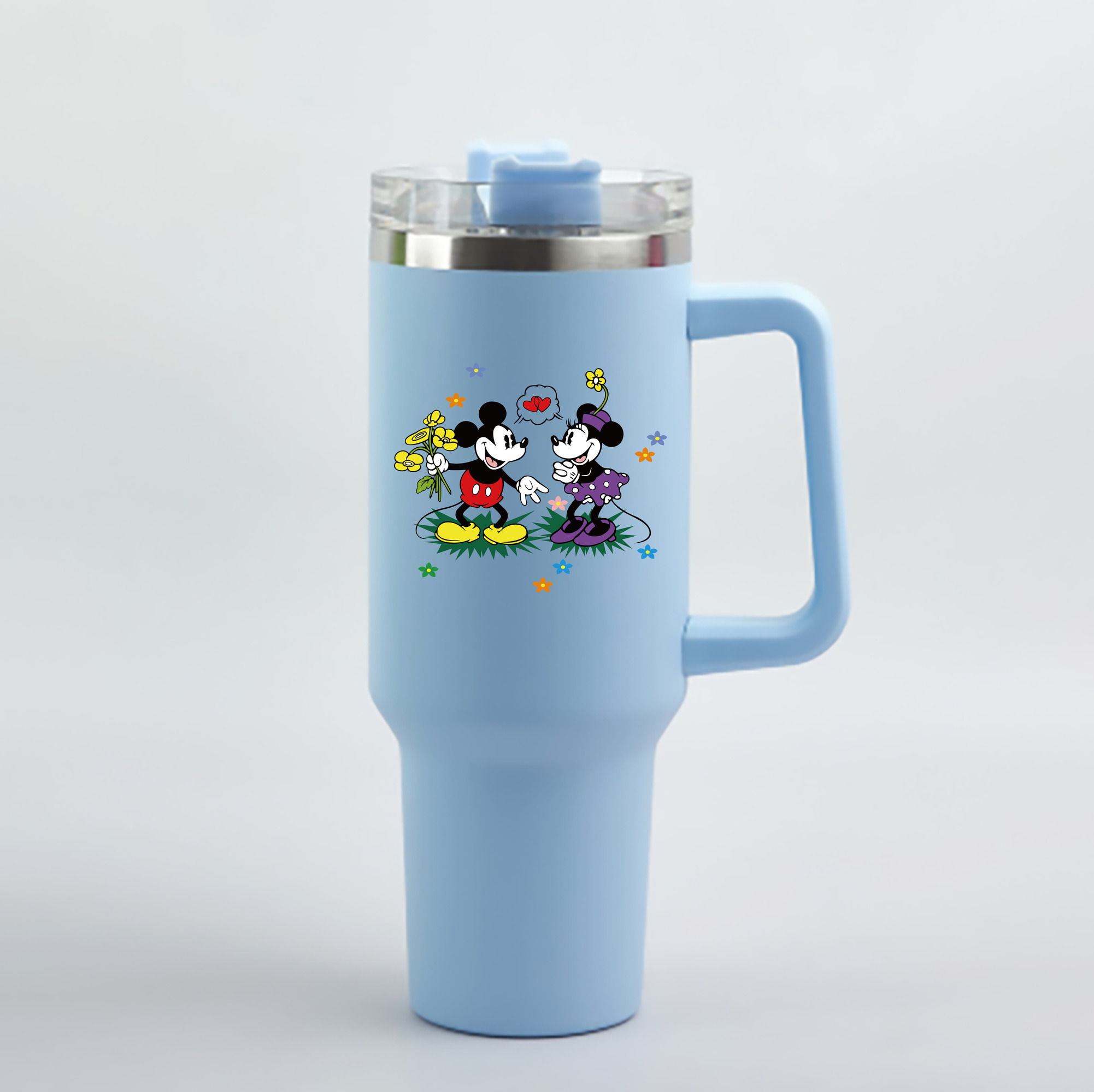 （画像用） ミッキーマウス Mickey Mouse 1200mL車用タンブラー - クリスタルステッカー（プラスチックストロー付き）