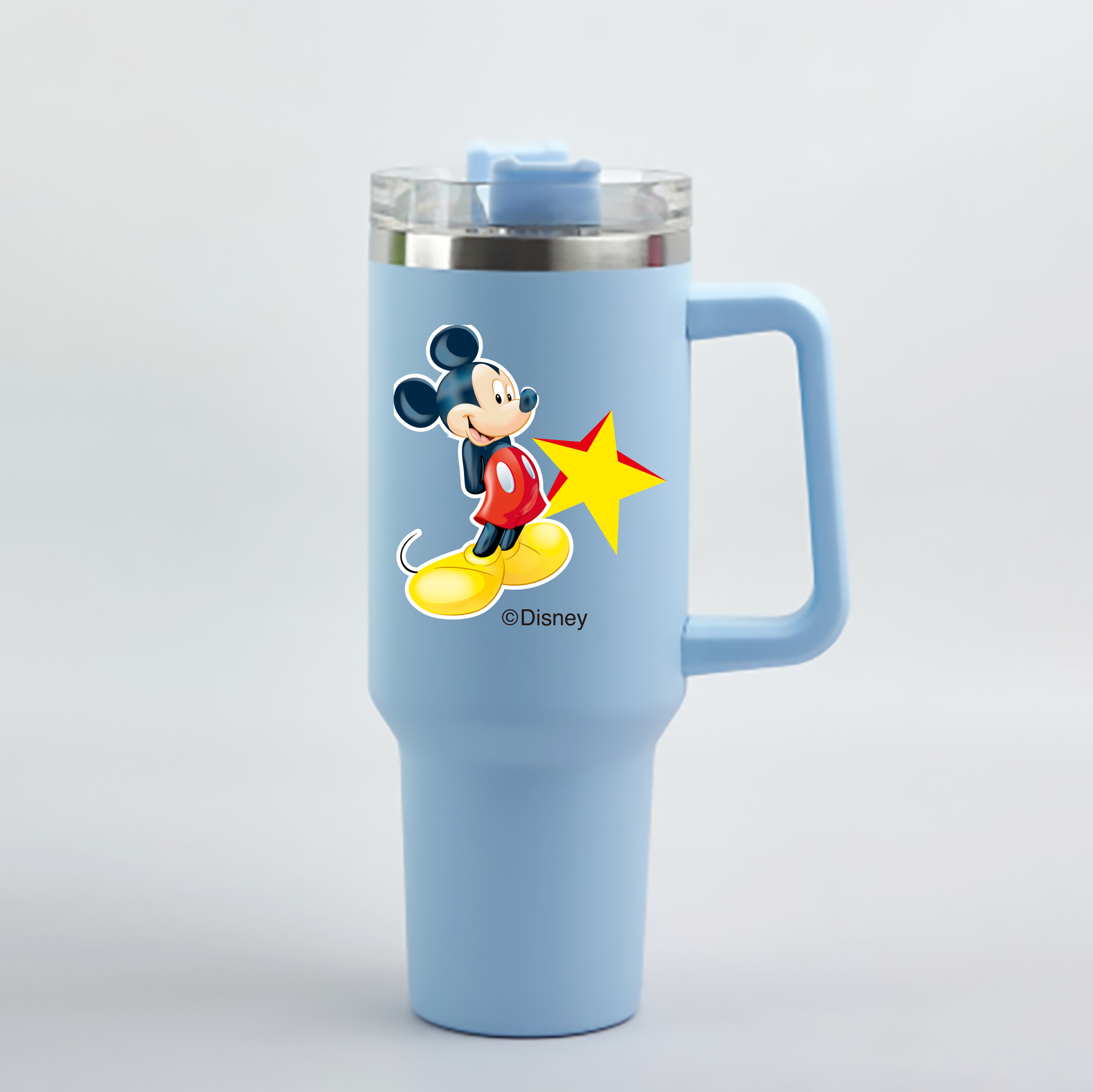 （画像用） ミッキーマウス Mickey Mouse 1200mL車用タンブラー - クリスタルステッカー（プラスチックストロー付き）