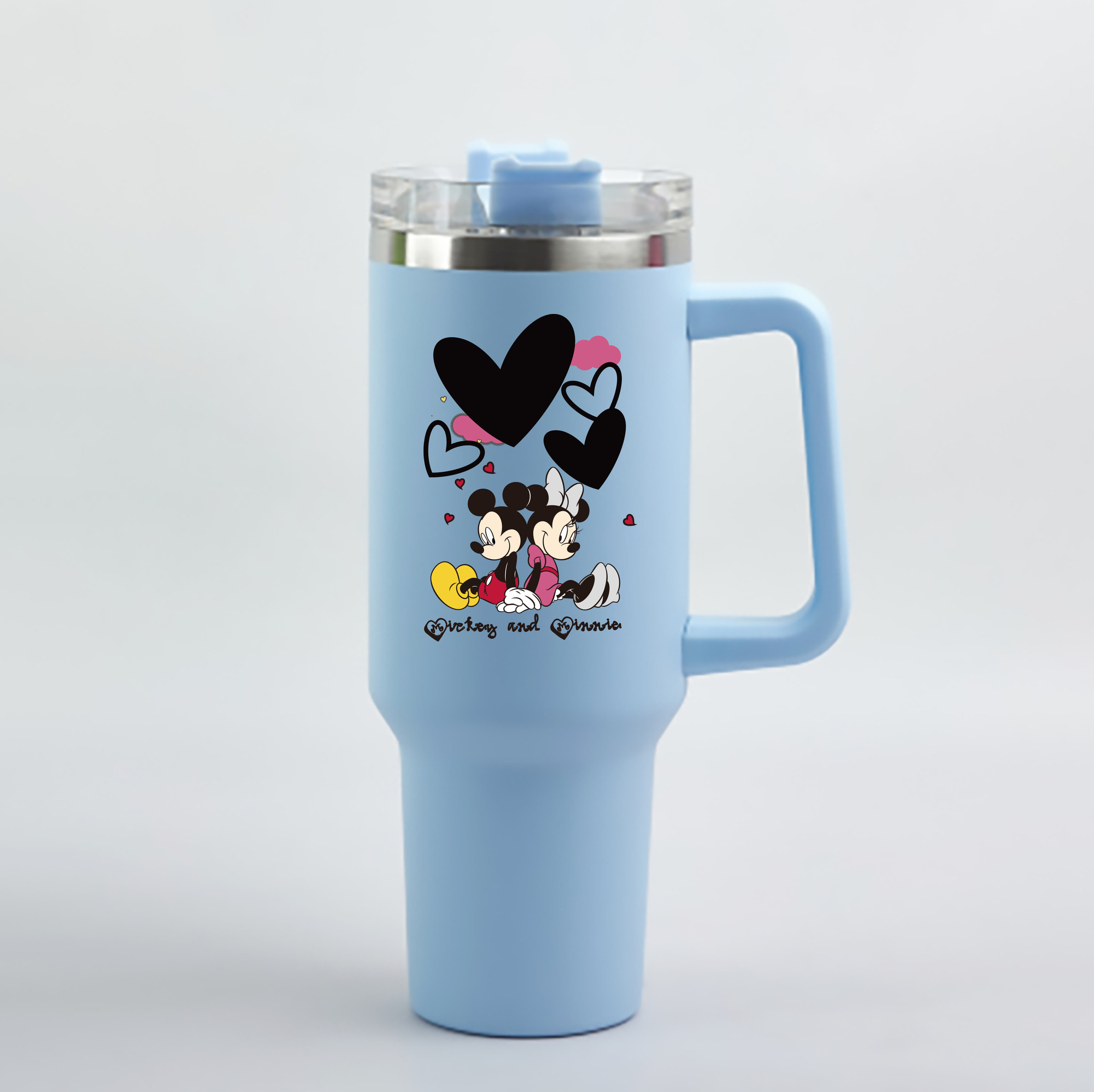 （画像用） ミッキーマウス Mickey Mouse 1200mL車用タンブラー - クリスタルステッカー（プラスチックストロー付き）