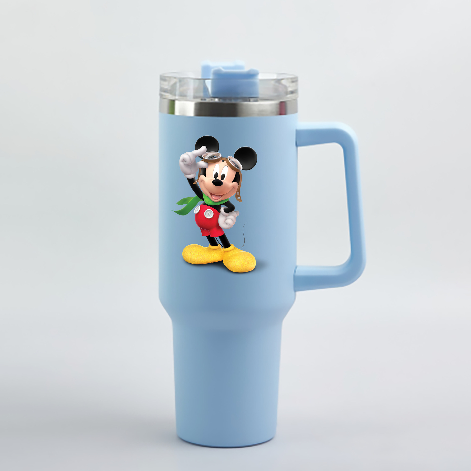 （画像用） ミッキーマウス Mickey Mouse 1200mL車用タンブラー - クリスタルステッカー（プラスチックストロー付き）