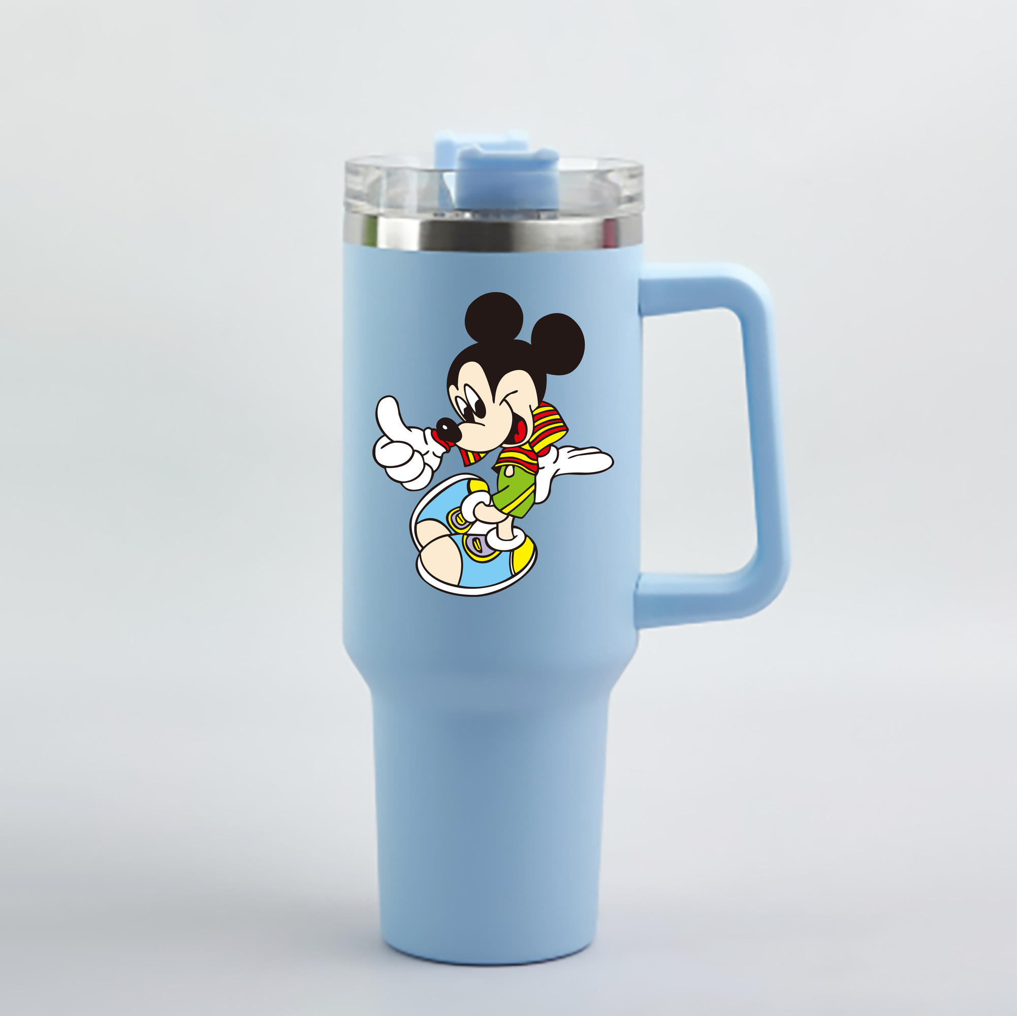 （画像用） ミッキーマウス Mickey Mouse 1200mL車用タンブラー - クリスタルステッカー（プラスチックストロー付き）