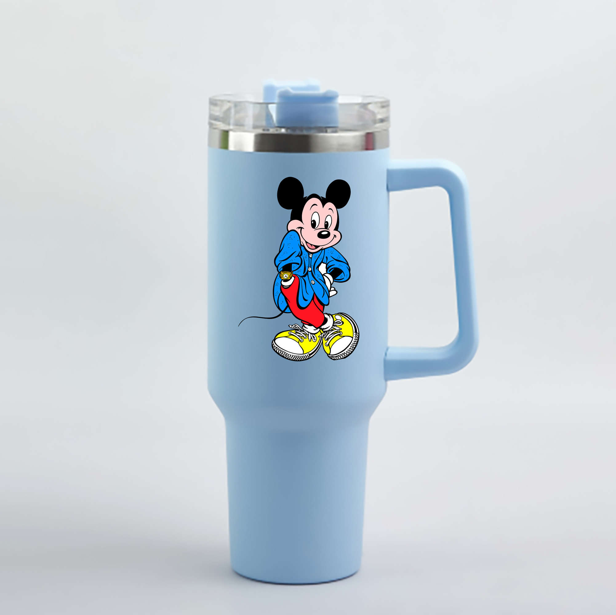 （画像用） ミッキーマウス Mickey Mouse 1200mL車用タンブラー - クリスタルステッカー（プラスチックストロー付き）