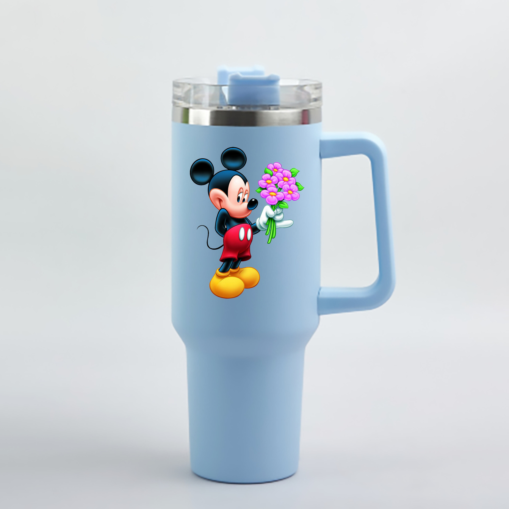 （画像用） ミッキーマウス Mickey Mouse 1200mL車用タンブラー - クリスタルステッカー（プラスチックストロー付き）
