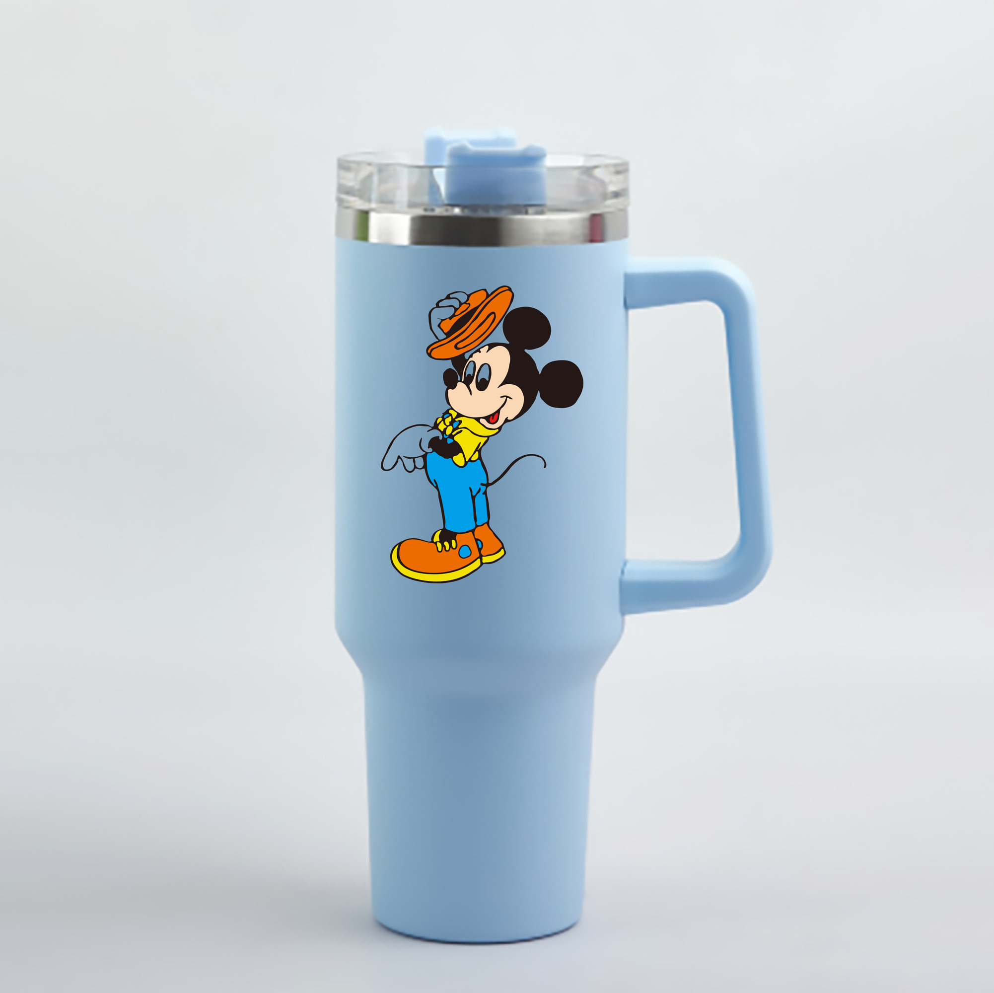 （画像用） ミッキーマウス Mickey Mouse 1200mL車用タンブラー - クリスタルステッカー（プラスチックストロー付き）
