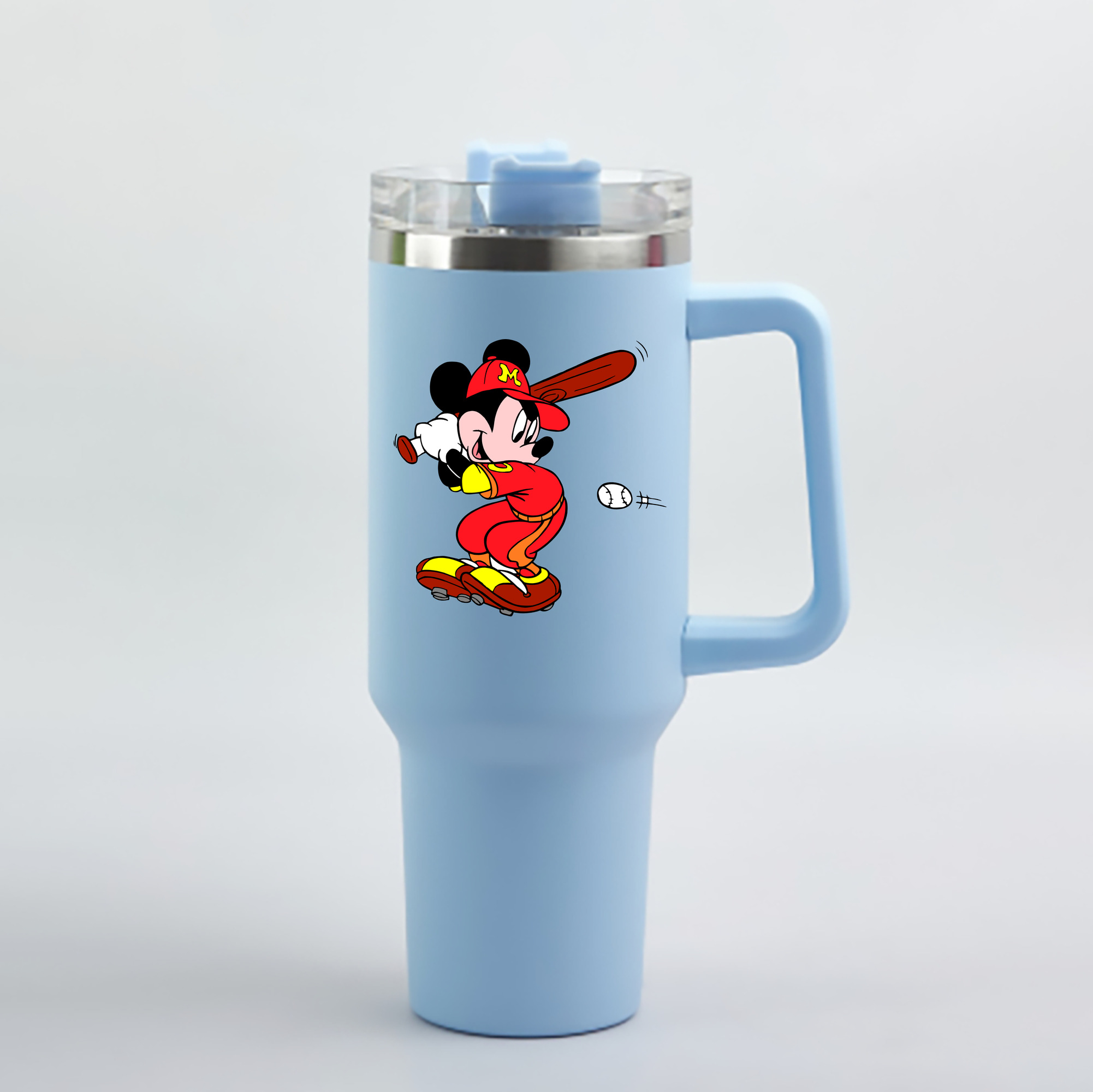 （画像用） ミッキーマウス Mickey Mouse 1200mL車用タンブラー - クリスタルステッカー（プラスチックストロー付き）