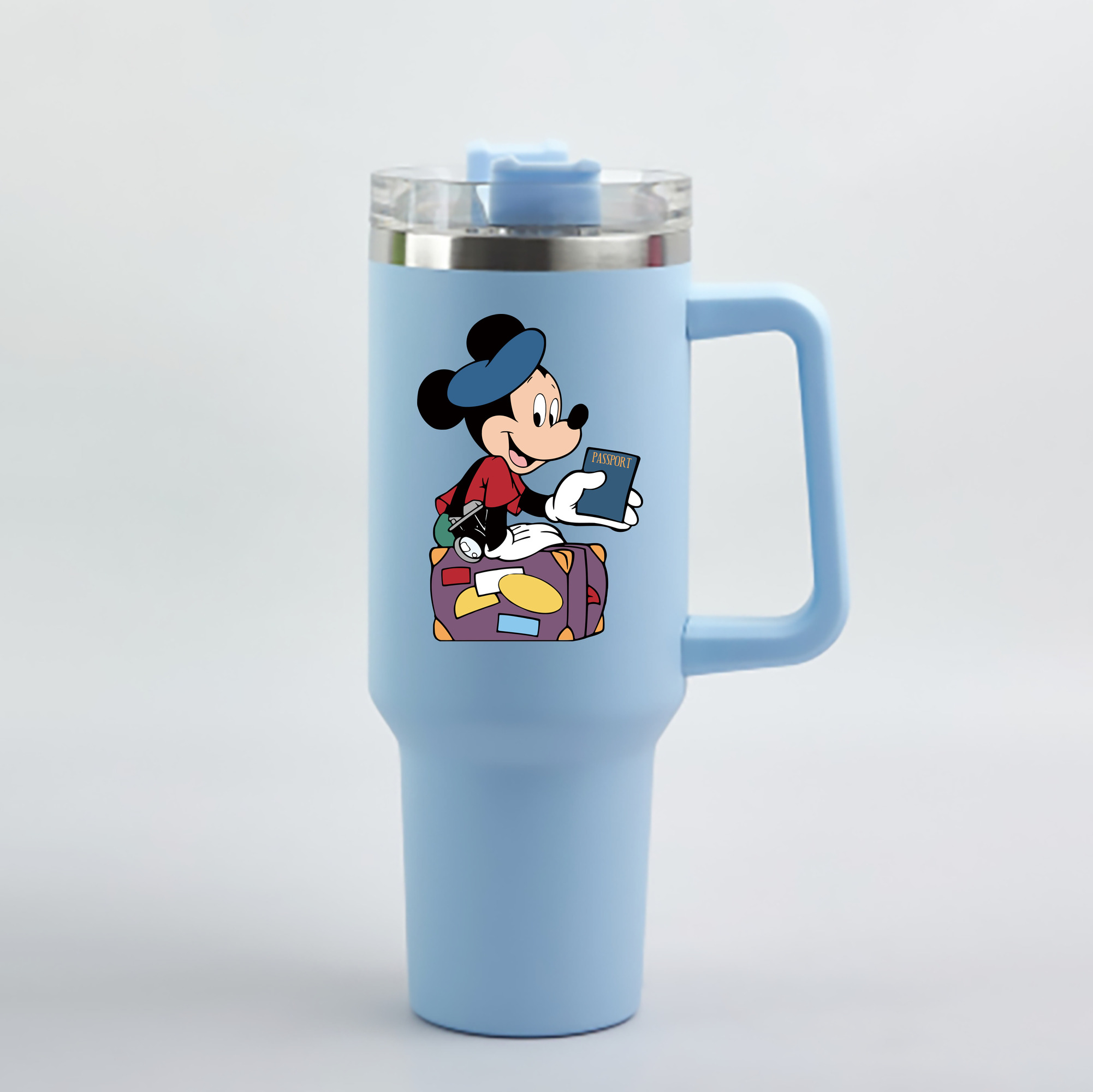 （画像用） ミッキーマウス Mickey Mouse 1200mL車用タンブラー - クリスタルステッカー（プラスチックストロー付き）