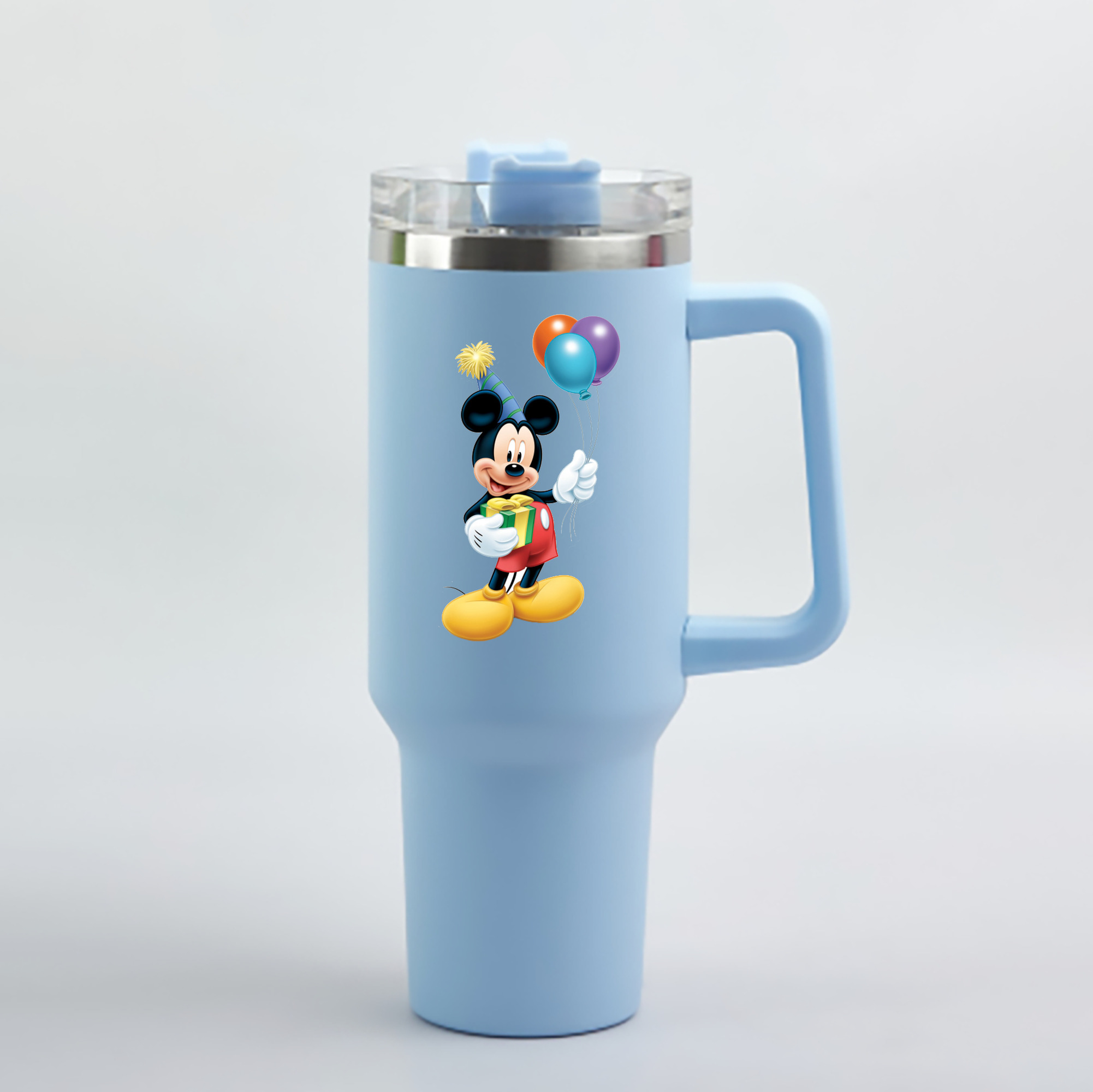 （画像用） ミッキーマウス Mickey Mouse 1200mL車用タンブラー - クリスタルステッカー（プラスチックストロー付き）