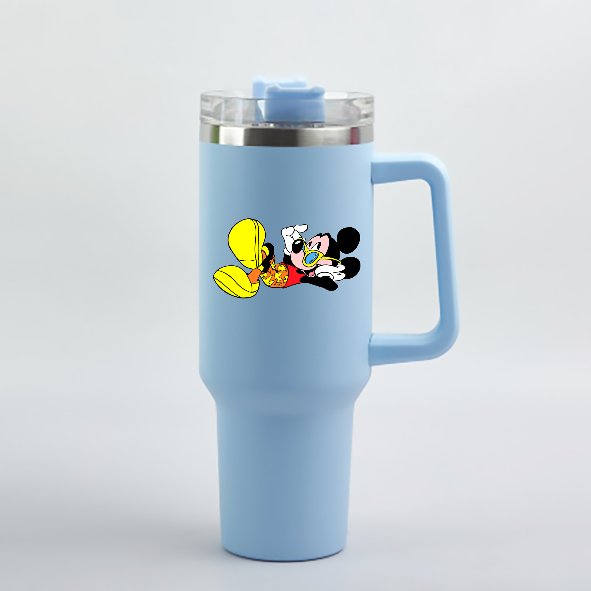 （画像用） ミッキーマウス Mickey Mouse 1200mL車用タンブラー - クリスタルステッカー（プラスチックストロー付き）