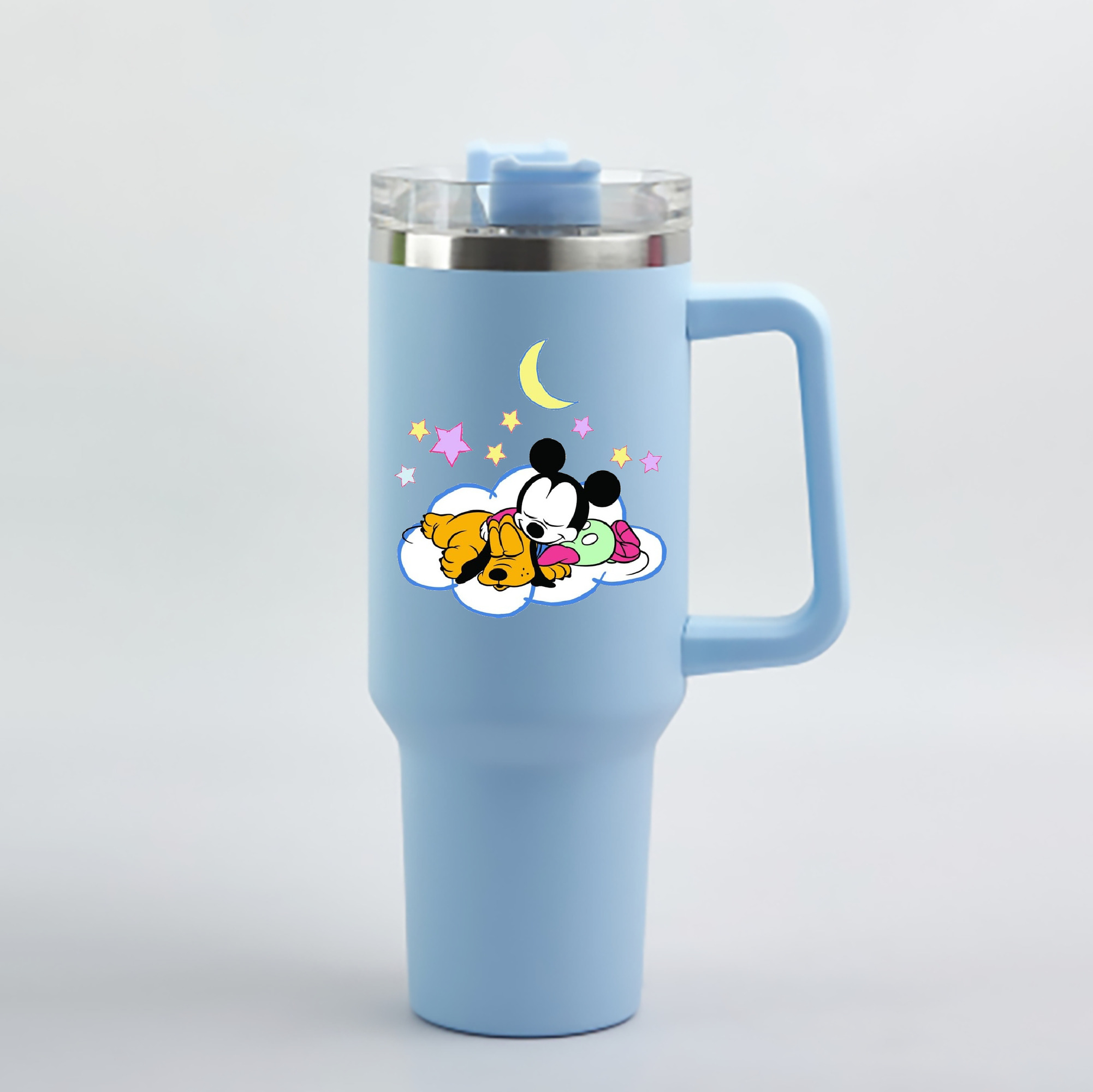 （画像用） ミッキーマウス Mickey Mouse 1200mL車用タンブラー - クリスタルステッカー（プラスチックストロー付き）