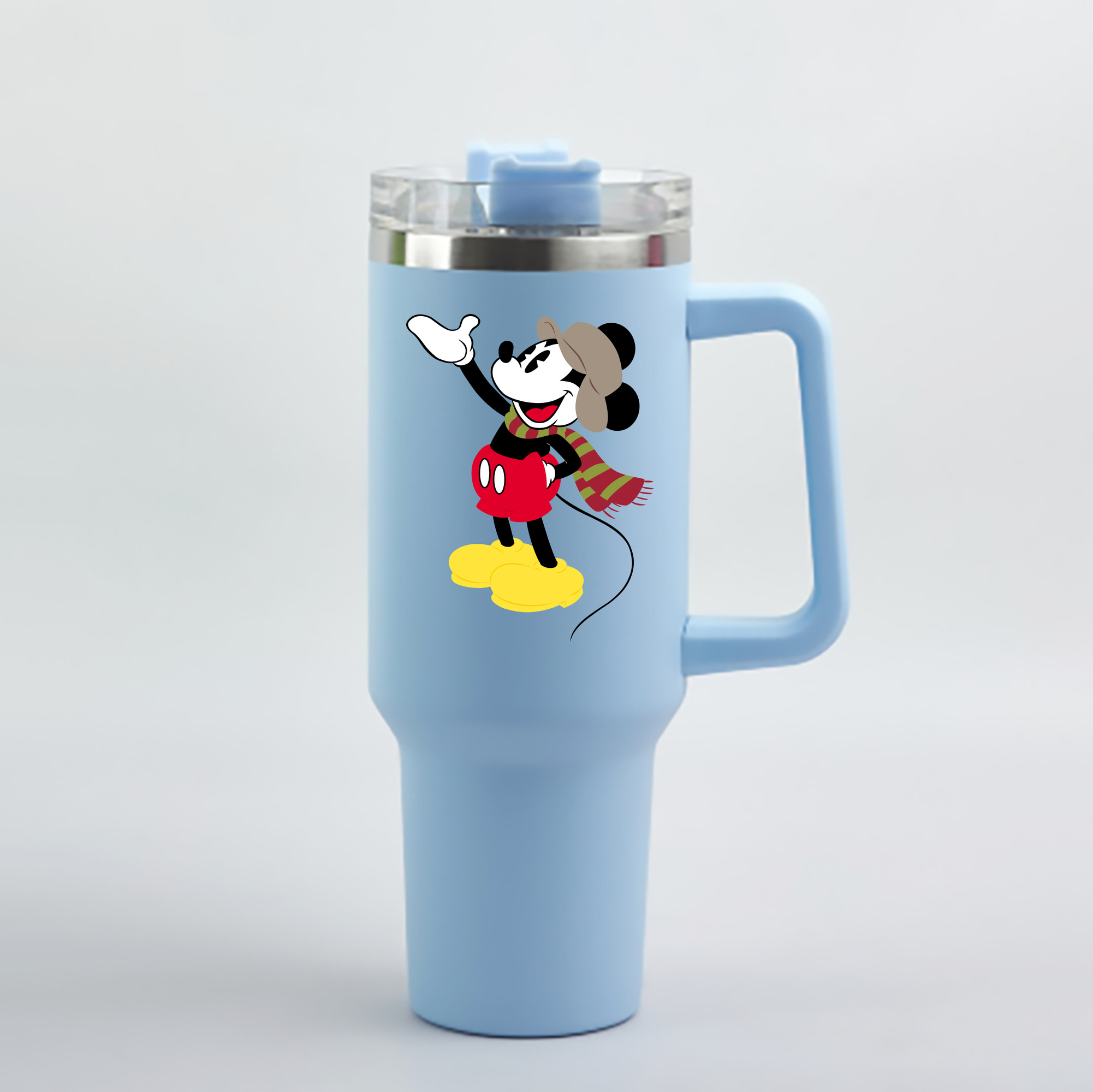 （画像用） ミッキーマウス Mickey Mouse 1200mL車用タンブラー - クリスタルステッカー（プラスチックストロー付き）