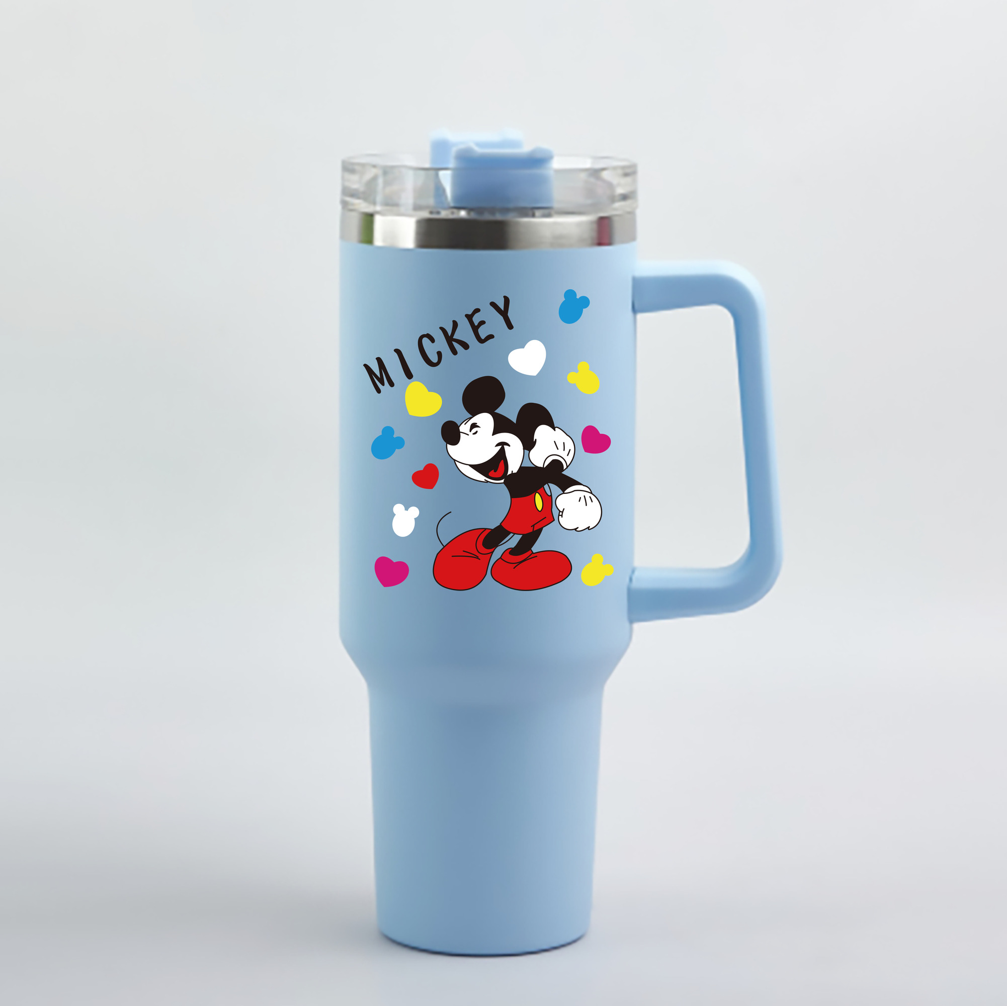 ミッキーマウス Mickey Mouse 1200mL車用タンブラー - クリスタルステッカー（プラスチックストロー付き）