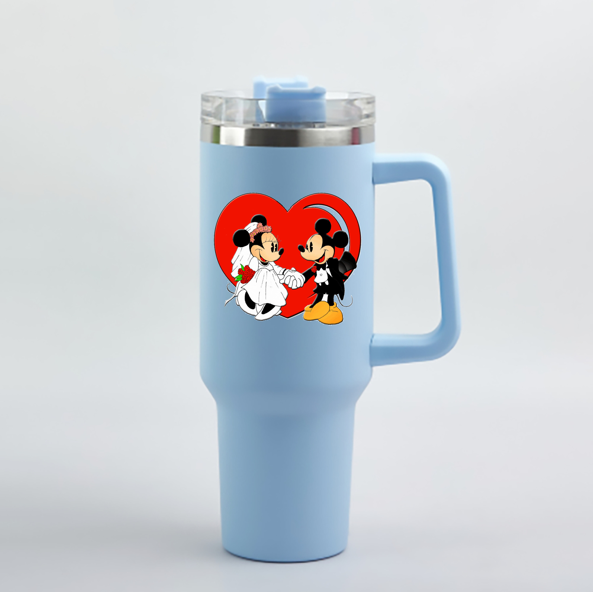 （画像用） ミッキーマウス Mickey Mouse 1200mL車用タンブラー - クリスタルステッカー（プラスチックストロー付き）