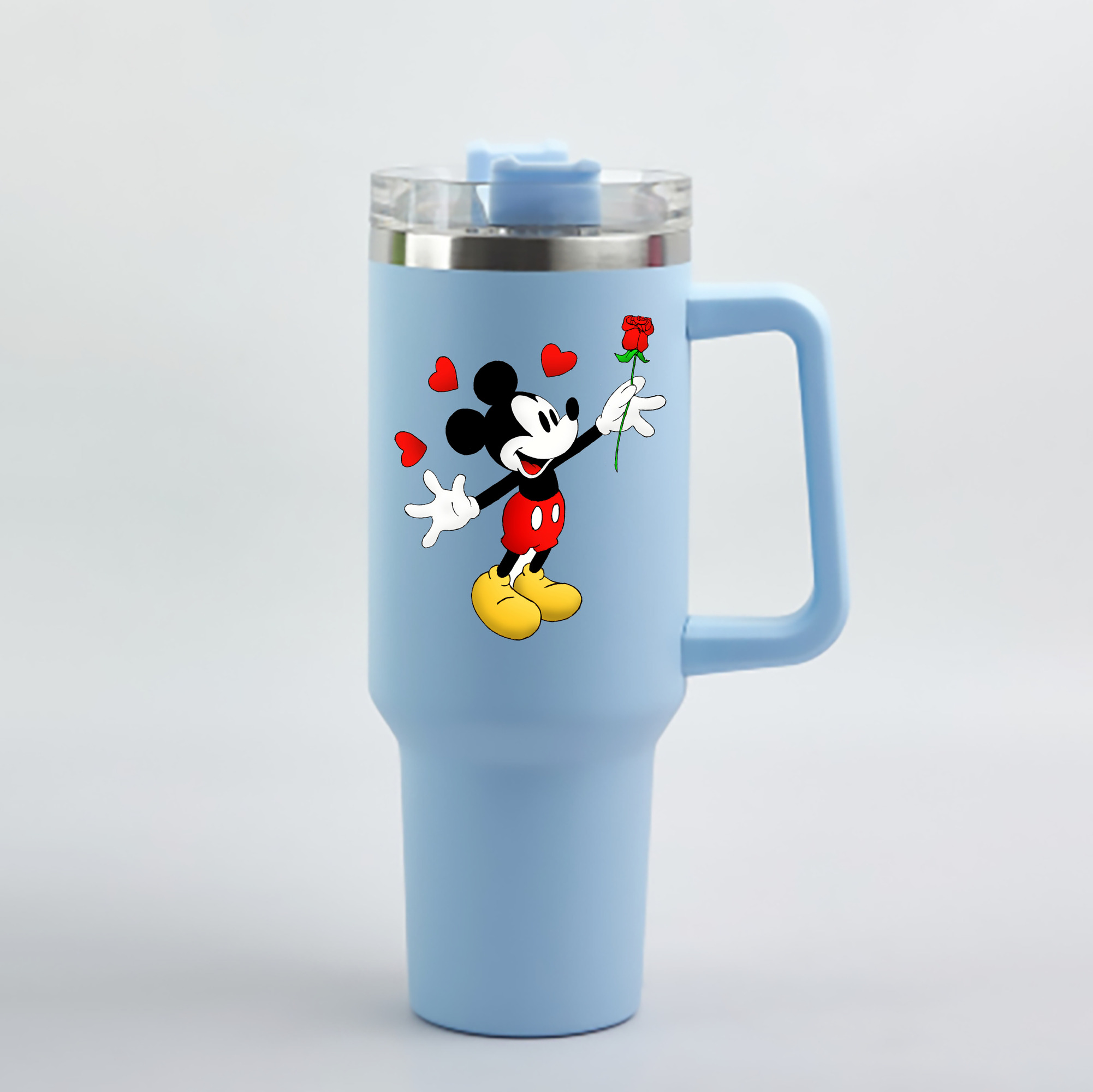 （画像用） ミッキーマウス Mickey Mouse 1200mL車用タンブラー - クリスタルステッカー（プラスチックストロー付き）