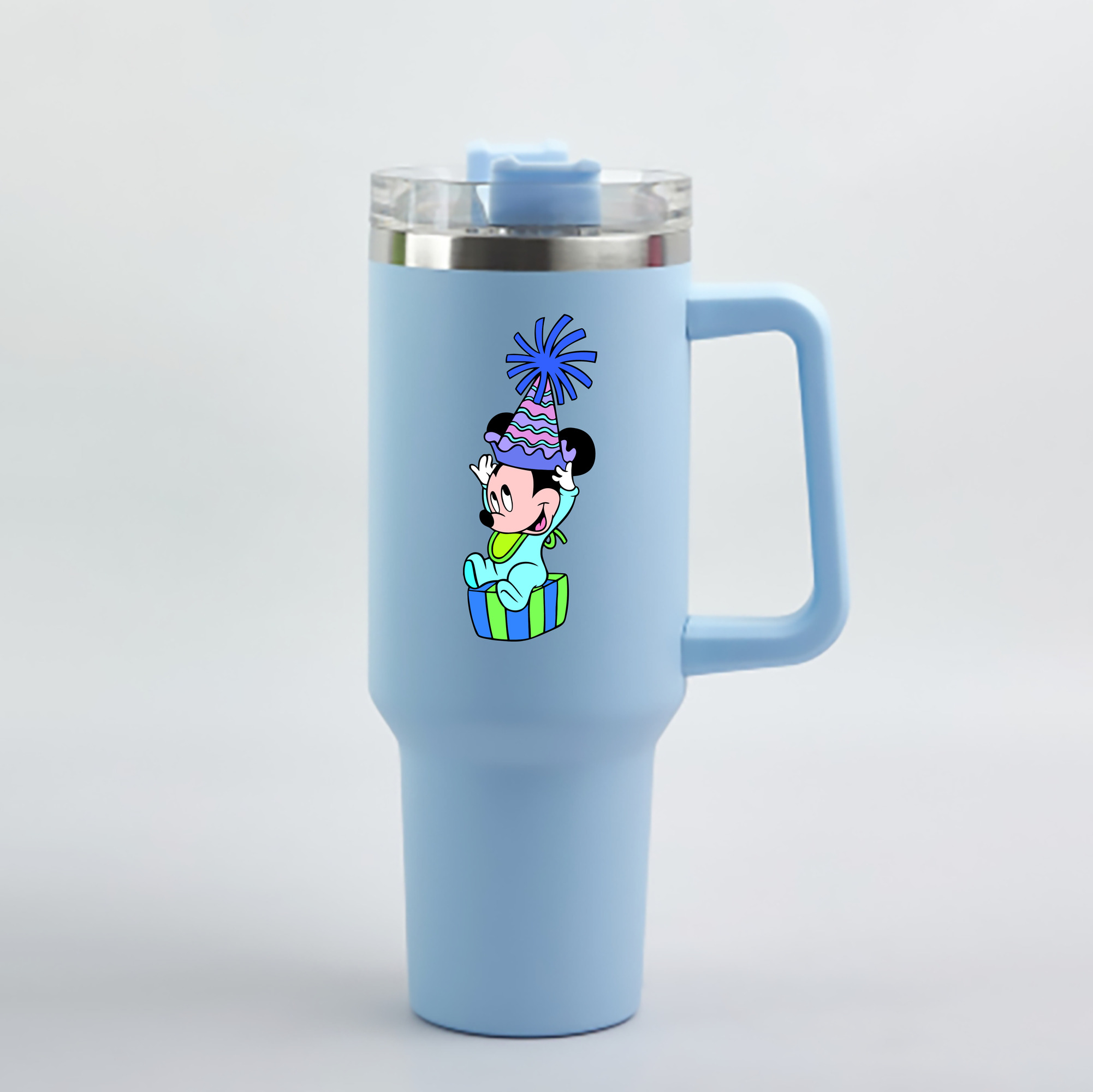 （画像用） ミッキーマウス Mickey Mouse 1200mL車用タンブラー - クリスタルステッカー（プラスチックストロー付き）