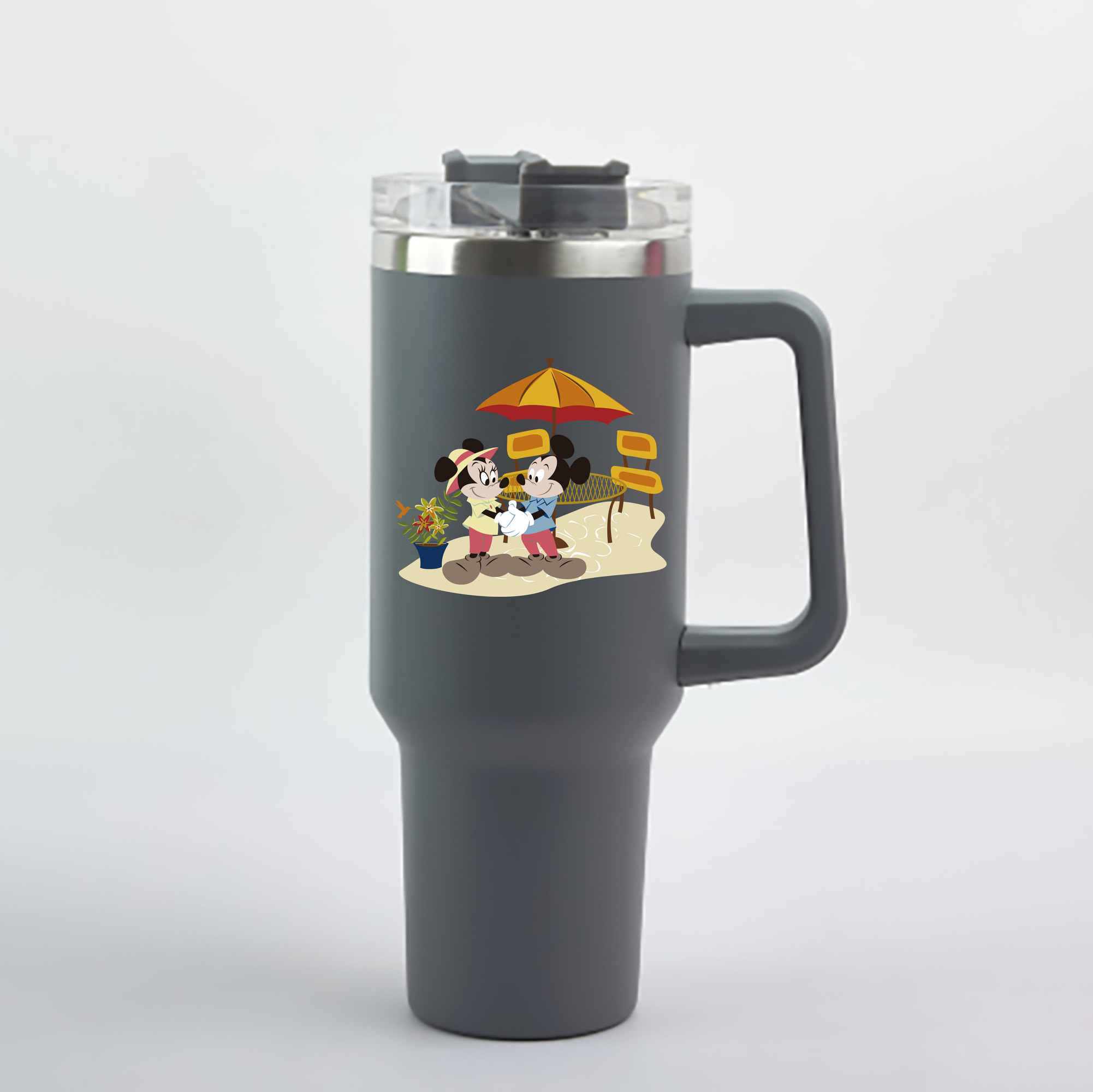 （画像用） ミッキーマウス Mickey Mouse 1200mL車用タンブラー - クリスタルステッカー（プラスチックストロー付き）