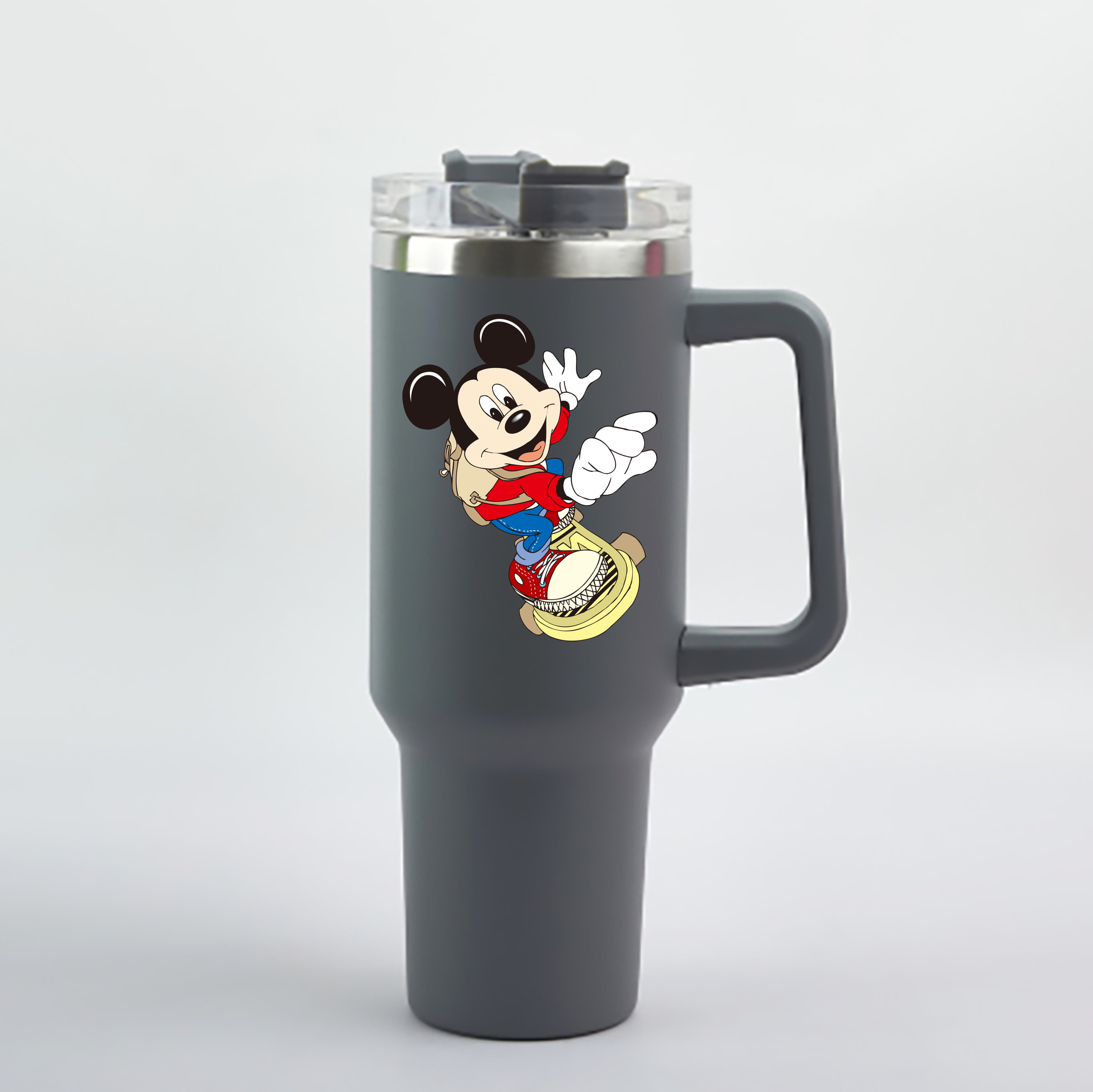 （画像用） ミッキーマウス Mickey Mouse 1200mL車用タンブラー - クリスタルステッカー（プラスチックストロー付き）