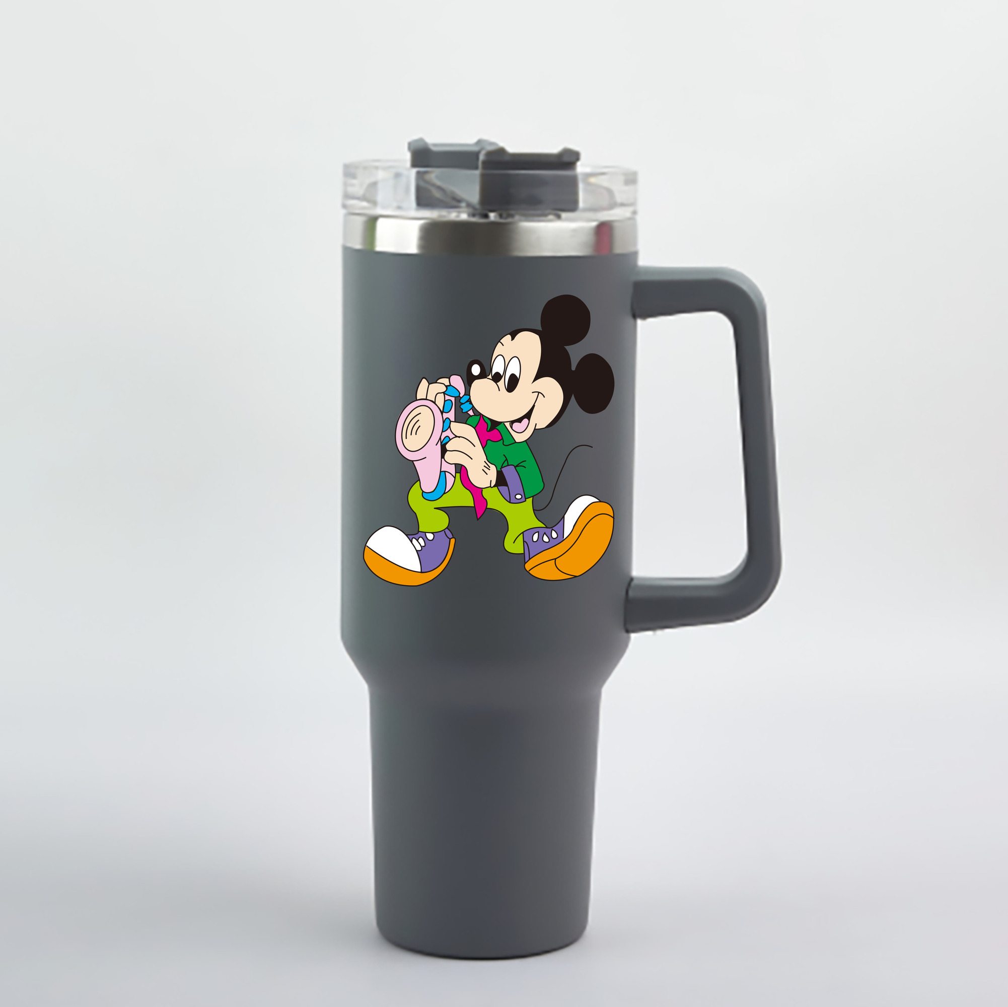（画像用） ミッキーマウス Mickey Mouse 1200mL車用タンブラー - クリスタルステッカー（プラスチックストロー付き）