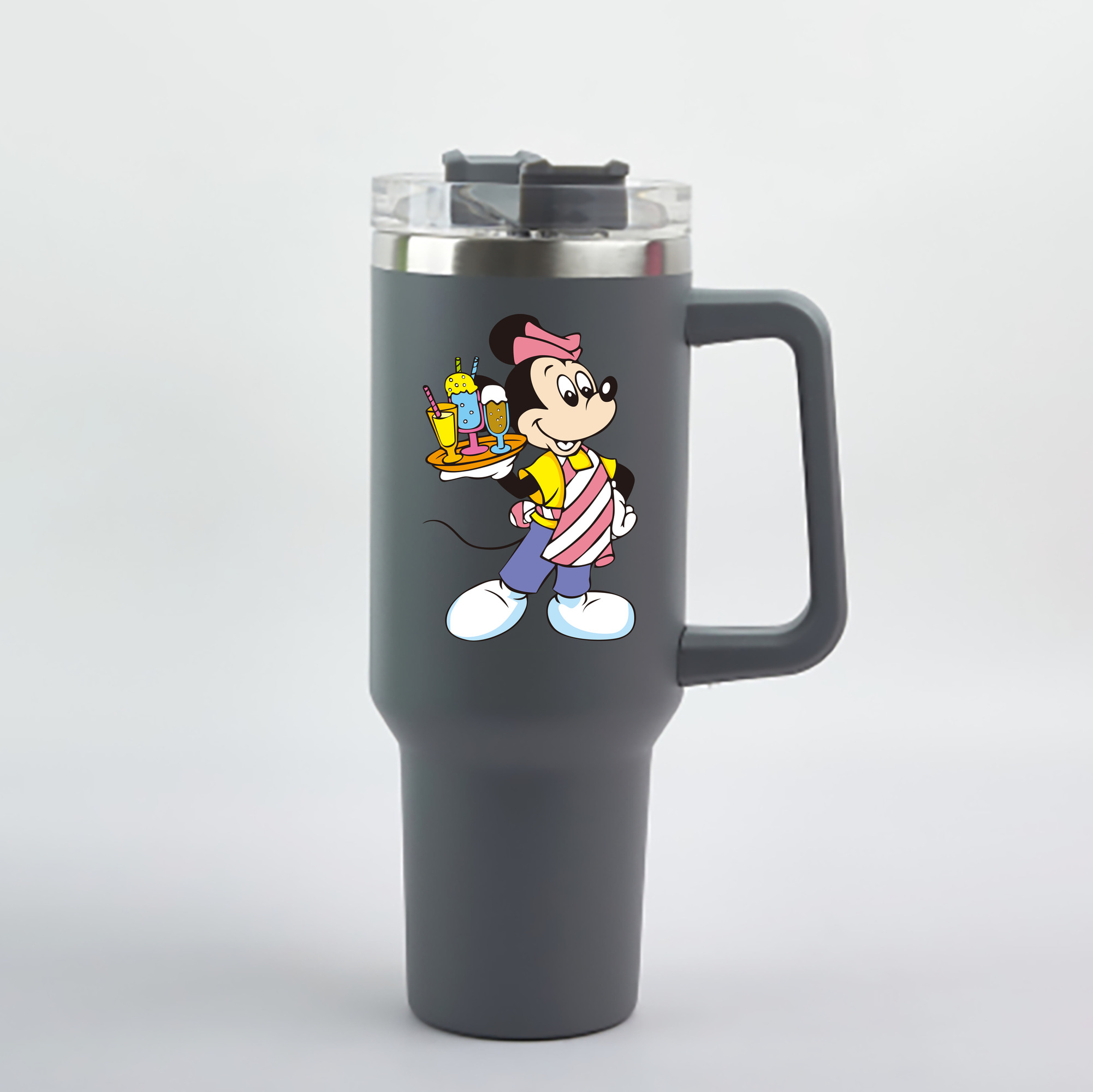 （画像用） ミッキーマウス Mickey Mouse 1200mL車用タンブラー - クリスタルステッカー（プラスチックストロー付き）