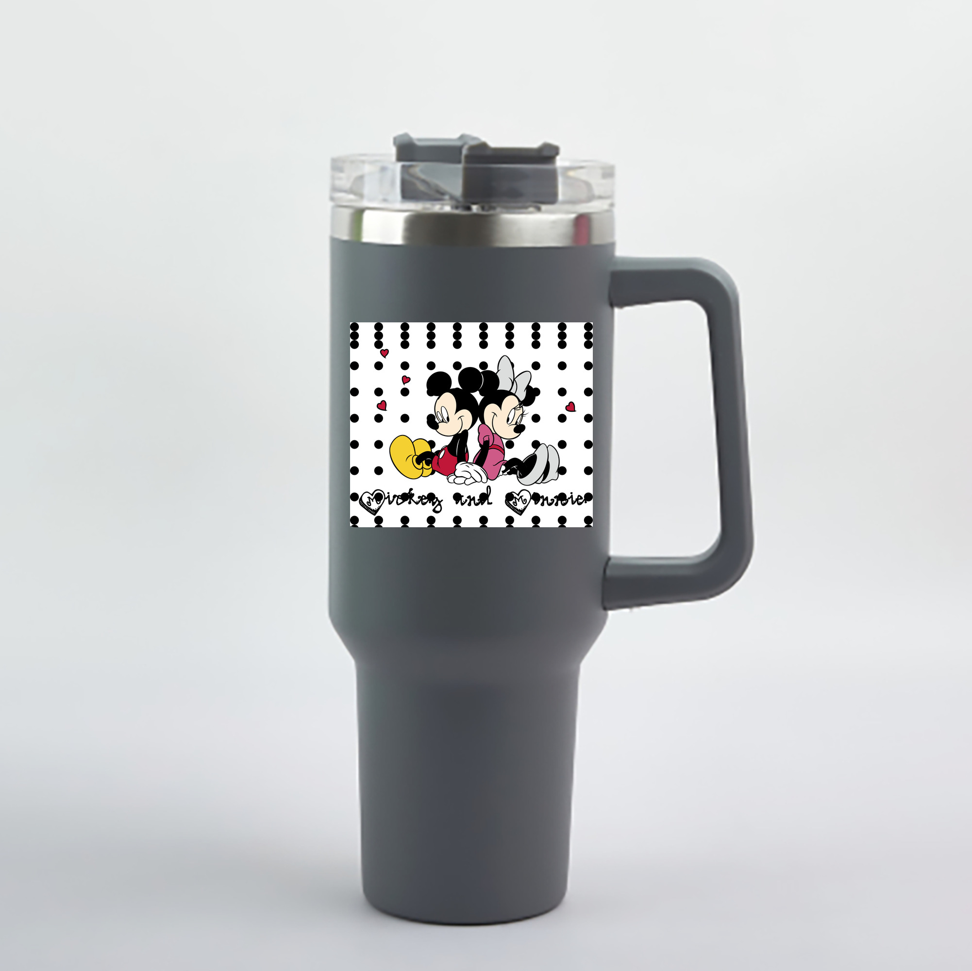 （画像用） ミッキーマウス Mickey Mouse 1200mL車用タンブラー - クリスタルステッカー（プラスチックストロー付き）