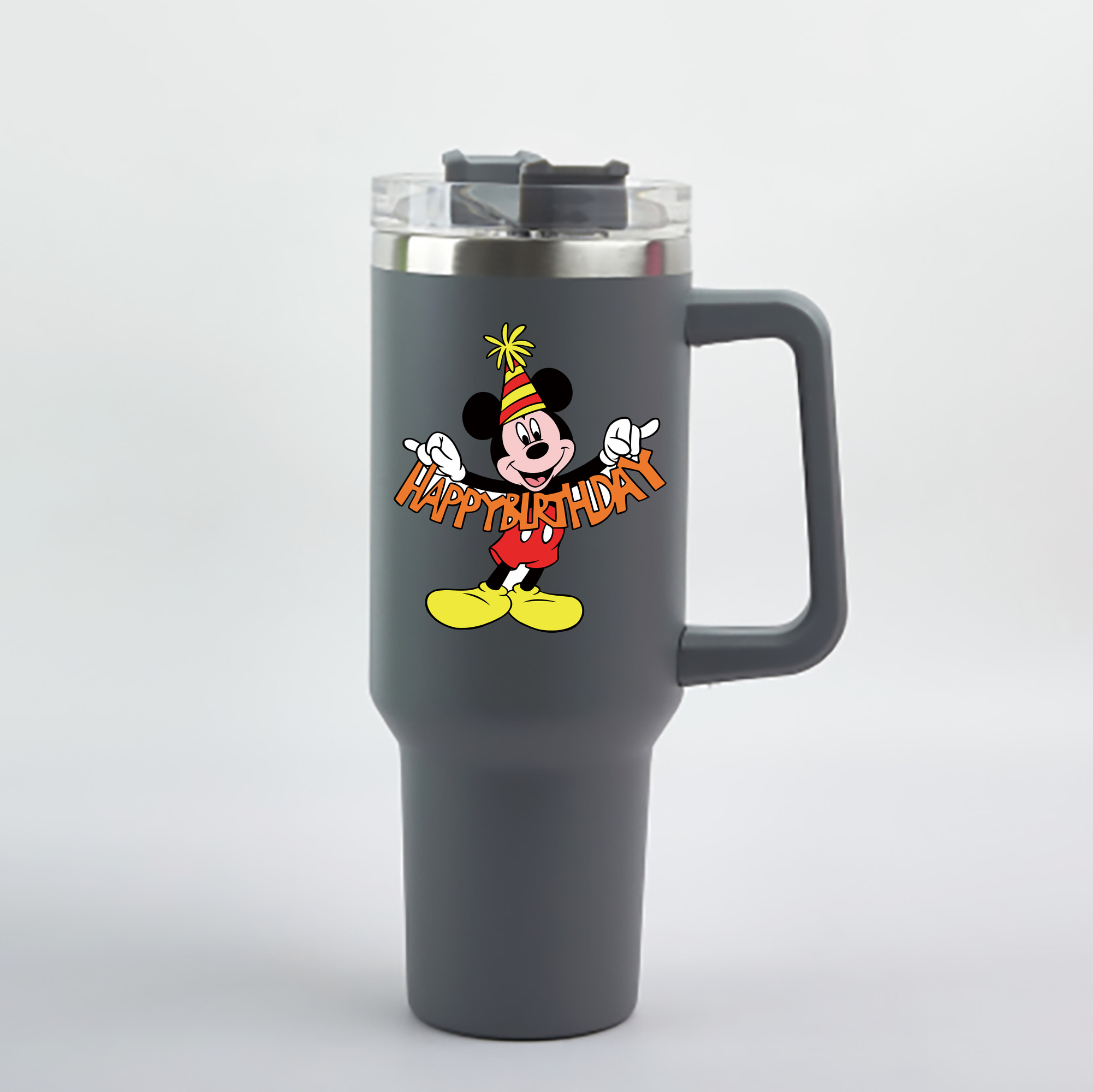 （画像用） ミッキーマウス Mickey Mouse 1200mL車用タンブラー - クリスタルステッカー（プラスチックストロー付き）
