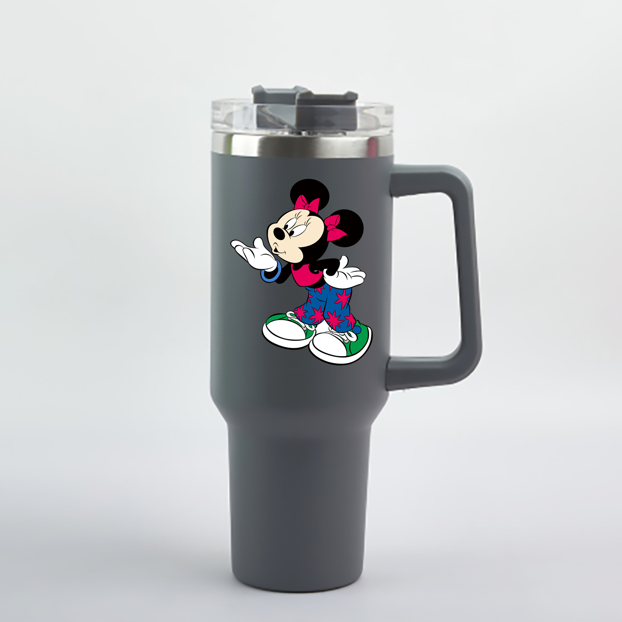 （画像用） ミッキーマウス Mickey Mouse 1200mL車用タンブラー - クリスタルステッカー（プラスチックストロー付き）
