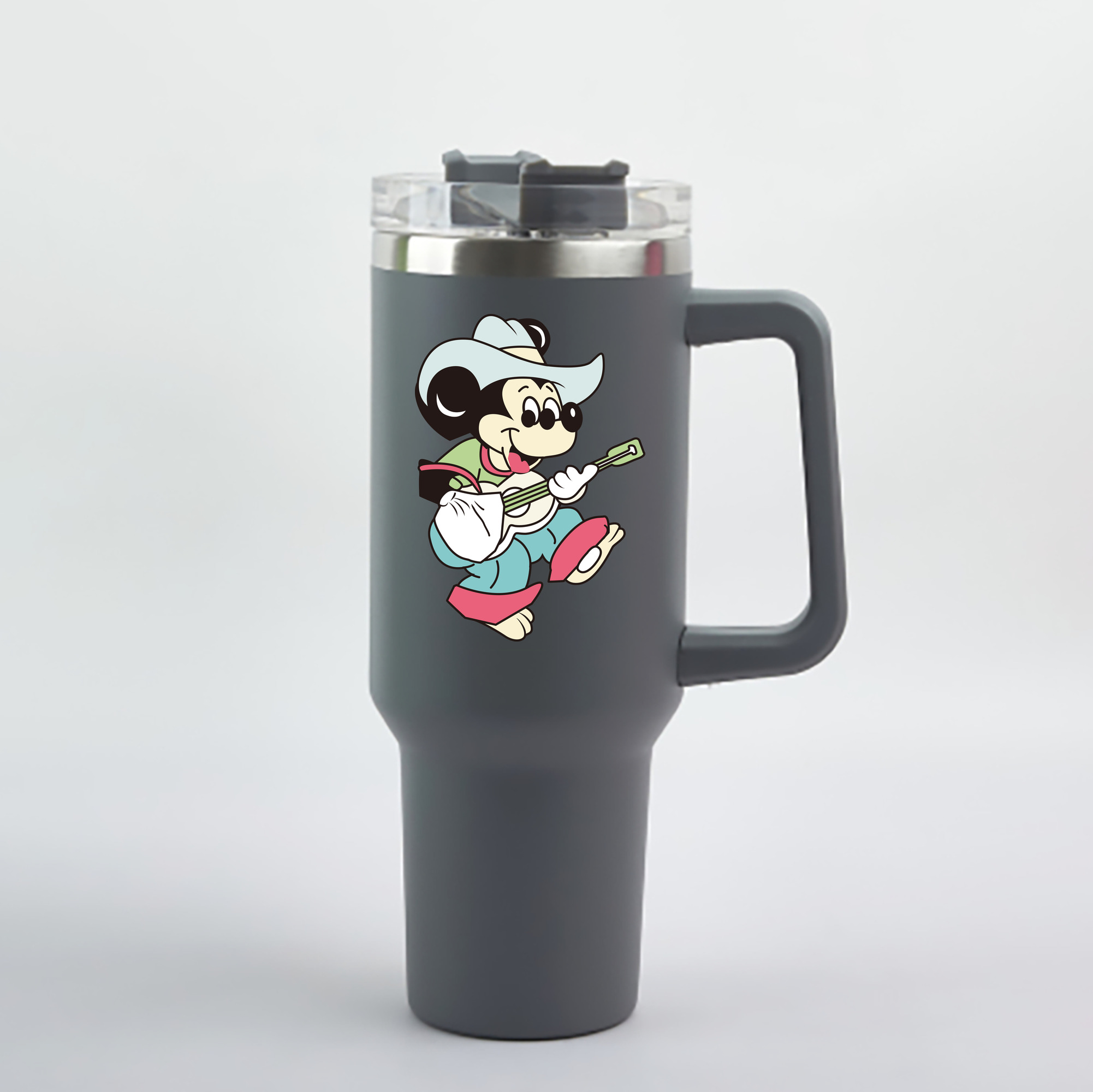 （画像用） ミッキーマウス Mickey Mouse 1200mL車用タンブラー - クリスタルステッカー（プラスチックストロー付き）