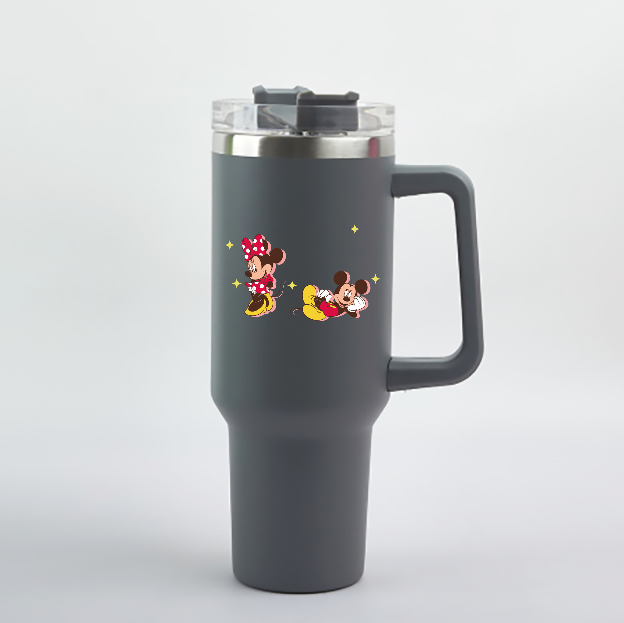 （画像用） ミッキーマウス Mickey Mouse 1200mL車用タンブラー - クリスタルステッカー（プラスチックストロー付き）