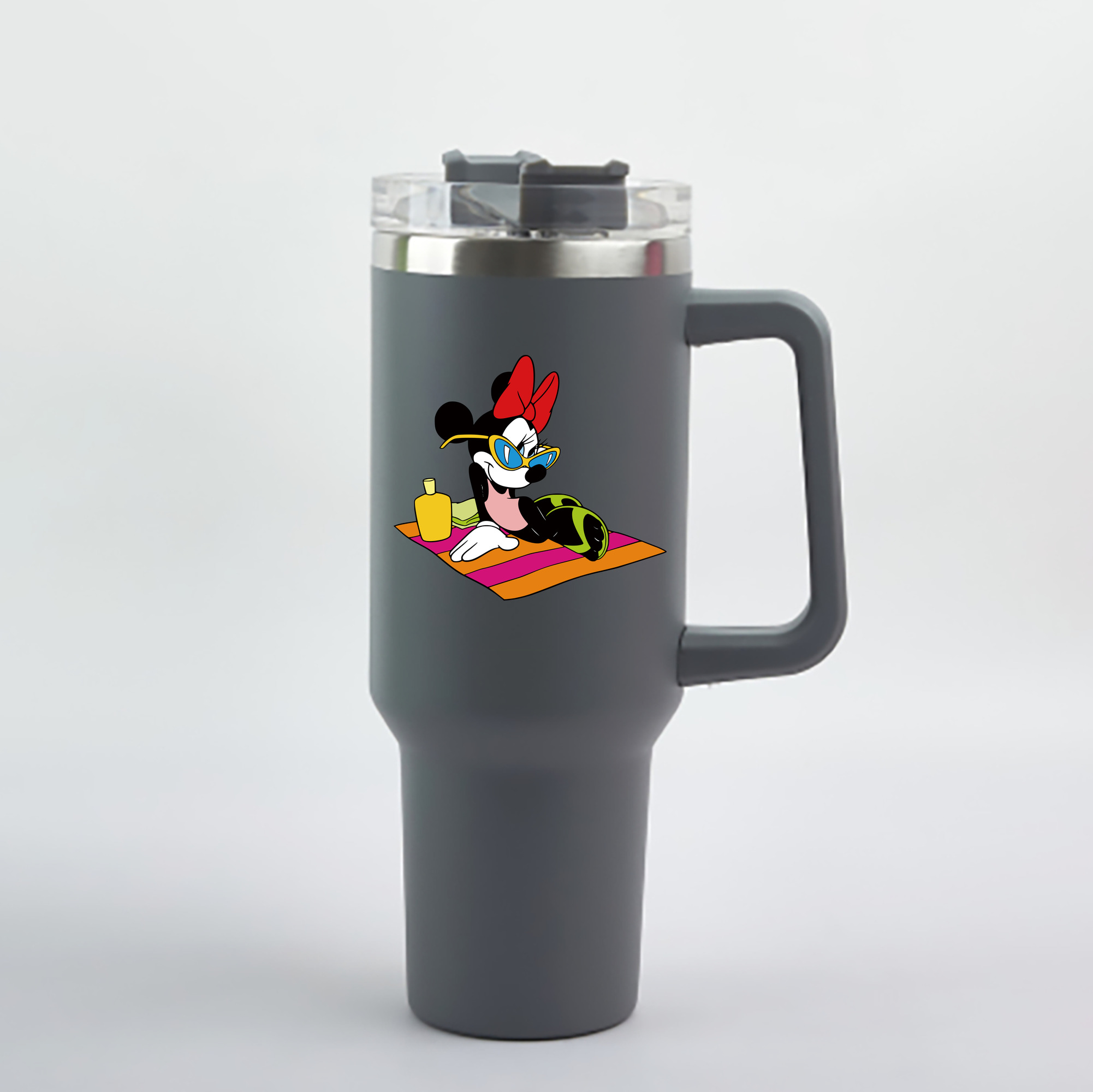 （画像用） ミッキーマウス Mickey Mouse 1200mL車用タンブラー - クリスタルステッカー（プラスチックストロー付き）