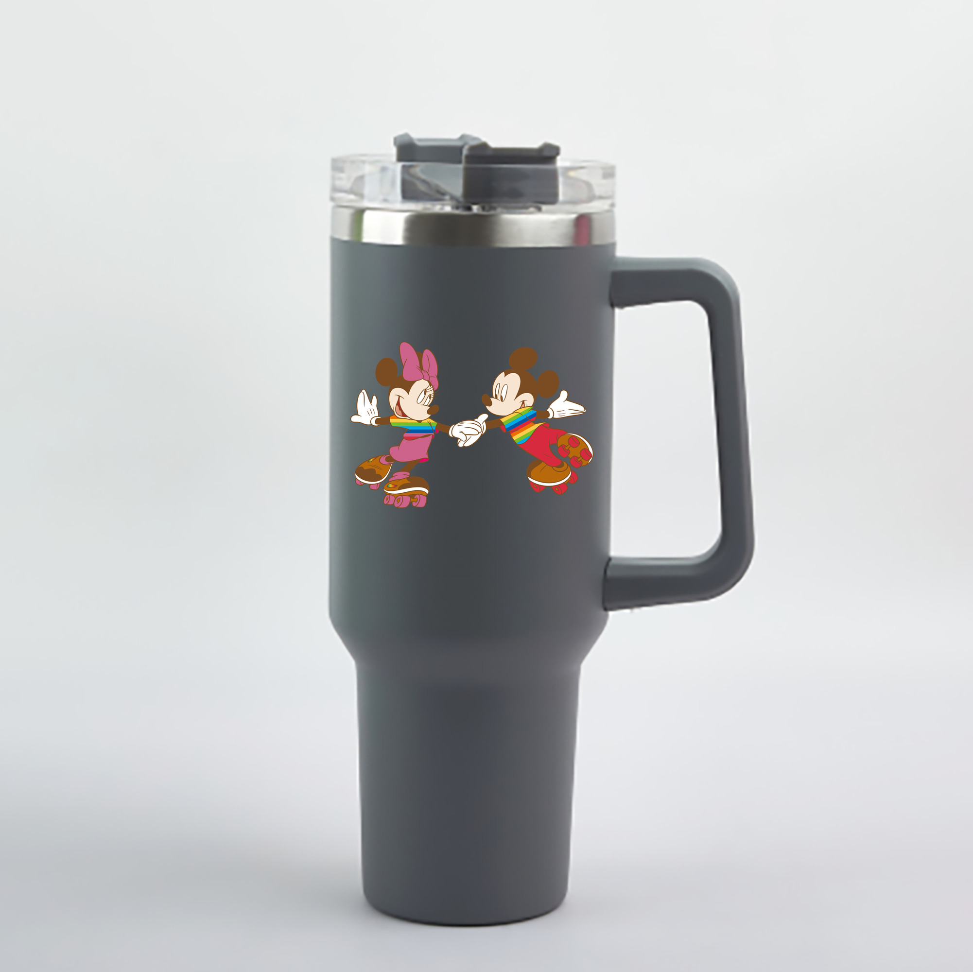 （画像用） ミッキーマウス Mickey Mouse 1200mL車用タンブラー - クリスタルステッカー（プラスチックストロー付き）
