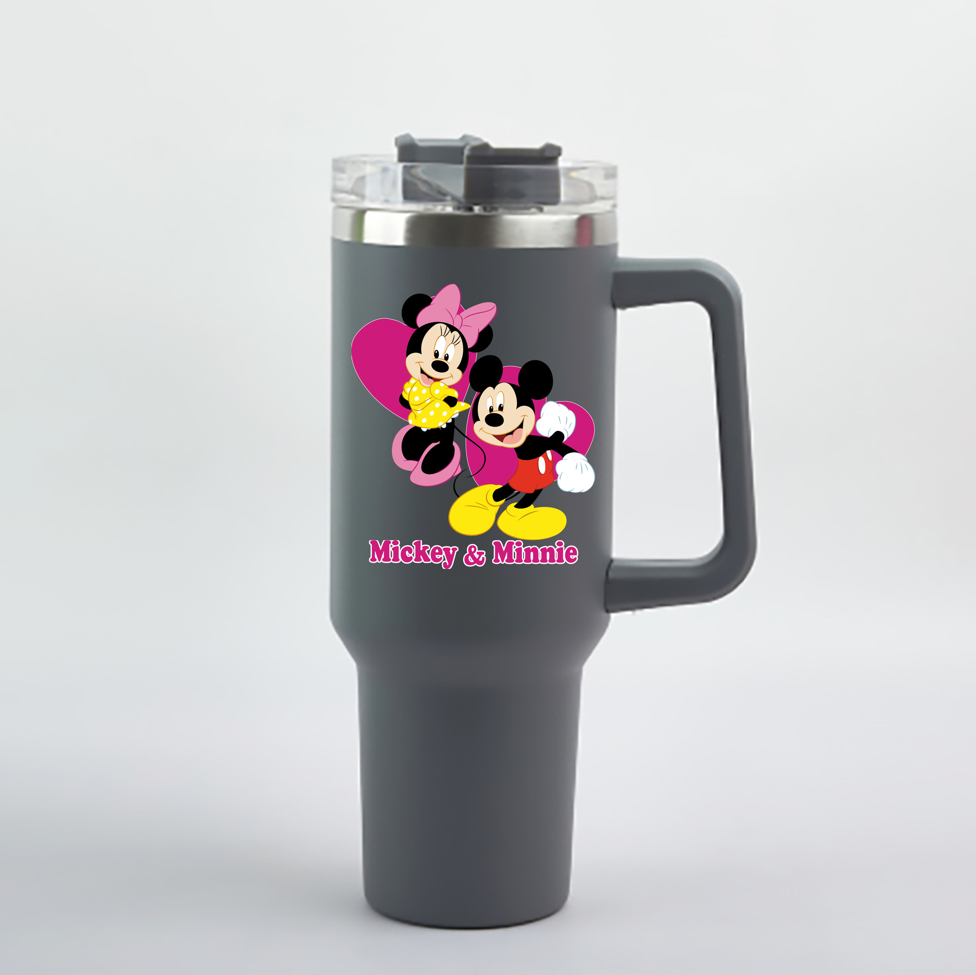 （画像用） ミッキーマウス Mickey Mouse 1200mL車用タンブラー - クリスタルステッカー（プラスチックストロー付き）