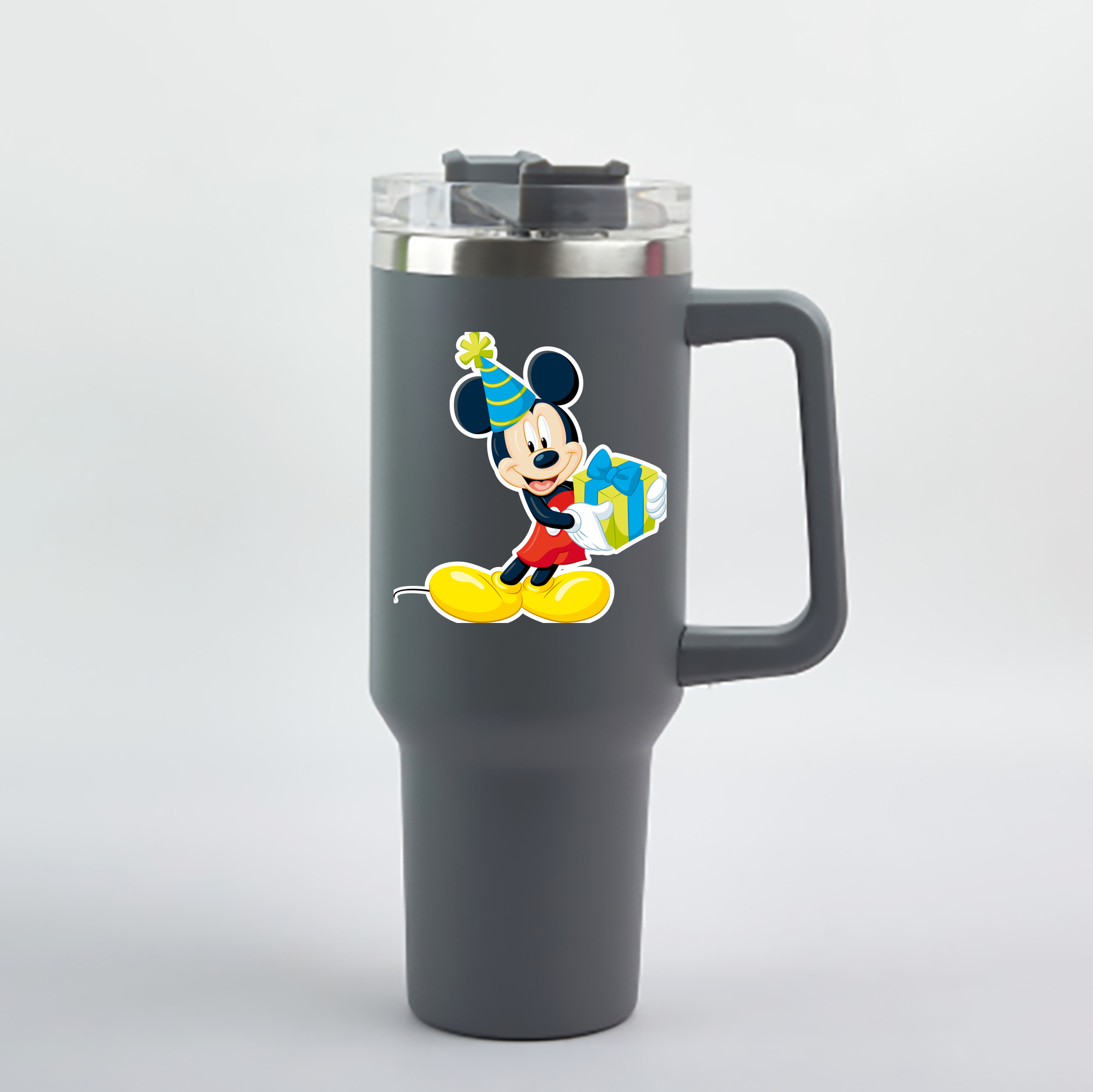 （画像用） ミッキーマウス Mickey Mouse 1200mL車用タンブラー - クリスタルステッカー（プラスチックストロー付き）