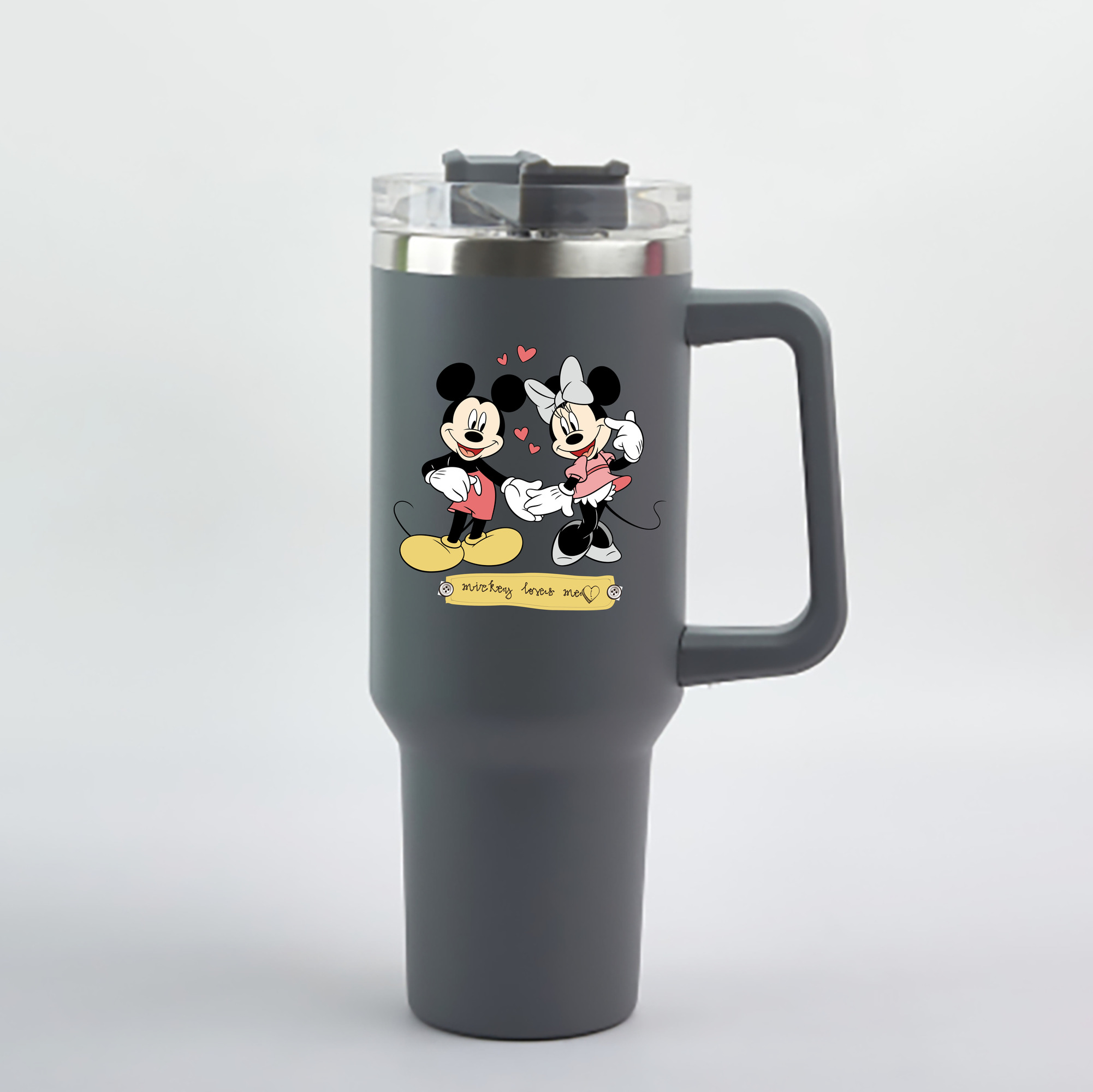（画像用） ミッキーマウス Mickey Mouse 1200mL車用タンブラー - クリスタルステッカー（プラスチックストロー付き）