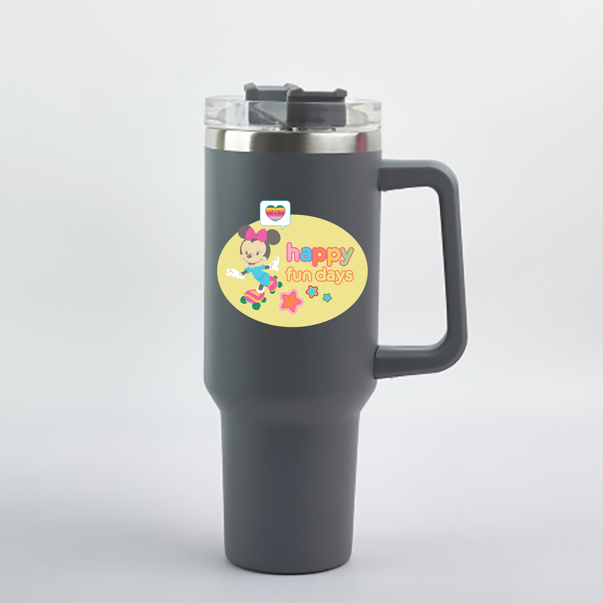 （画像用） ミッキーマウス Mickey Mouse 1200mL車用タンブラー - クリスタルステッカー（プラスチックストロー付き）
