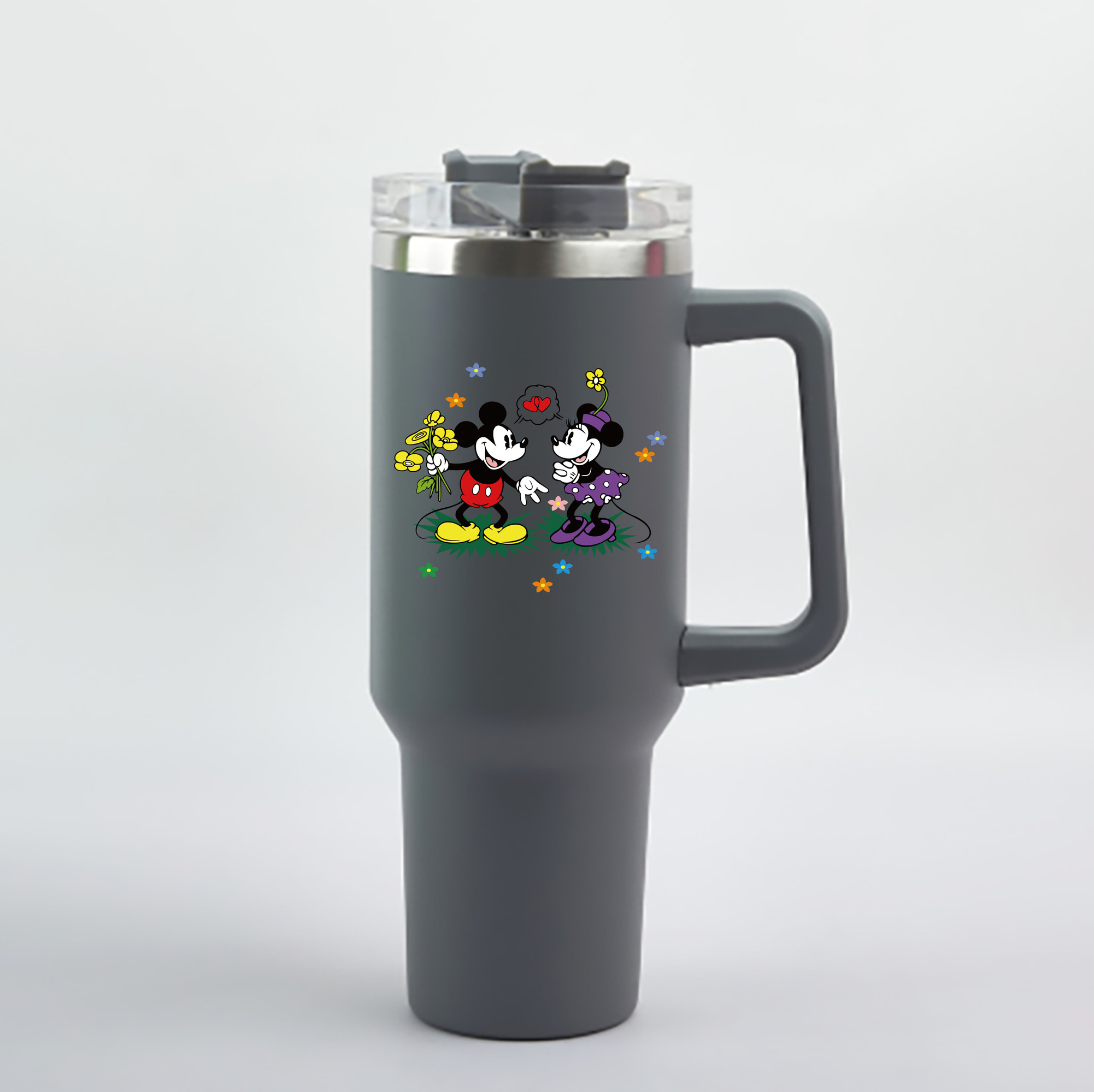 （画像用） ミッキーマウス Mickey Mouse 1200mL車用タンブラー - クリスタルステッカー（プラスチックストロー付き）