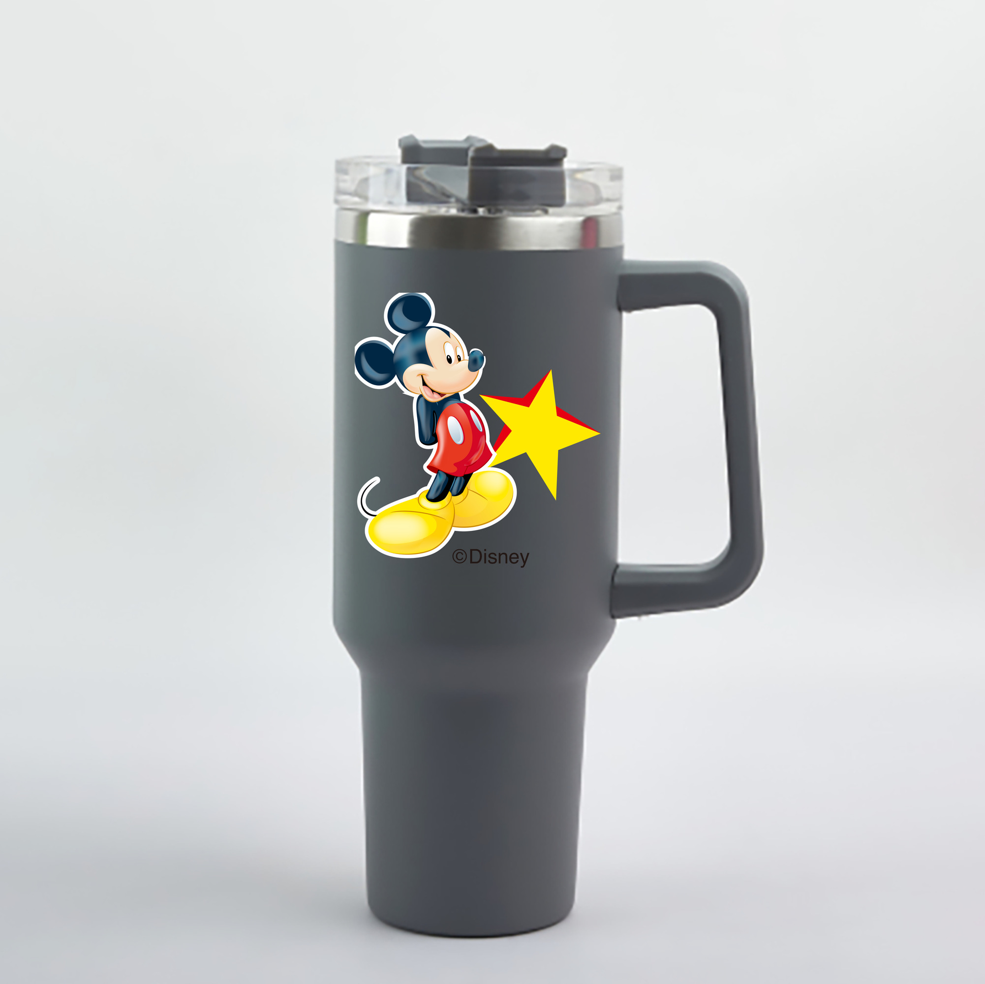 （画像用） ミッキーマウス Mickey Mouse 1200mL車用タンブラー - クリスタルステッカー（プラスチックストロー付き）