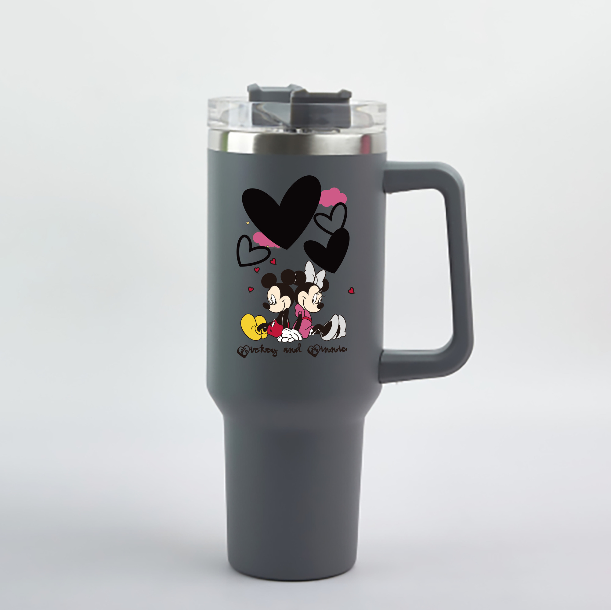 （画像用） ミッキーマウス Mickey Mouse 1200mL車用タンブラー - クリスタルステッカー（プラスチックストロー付き）