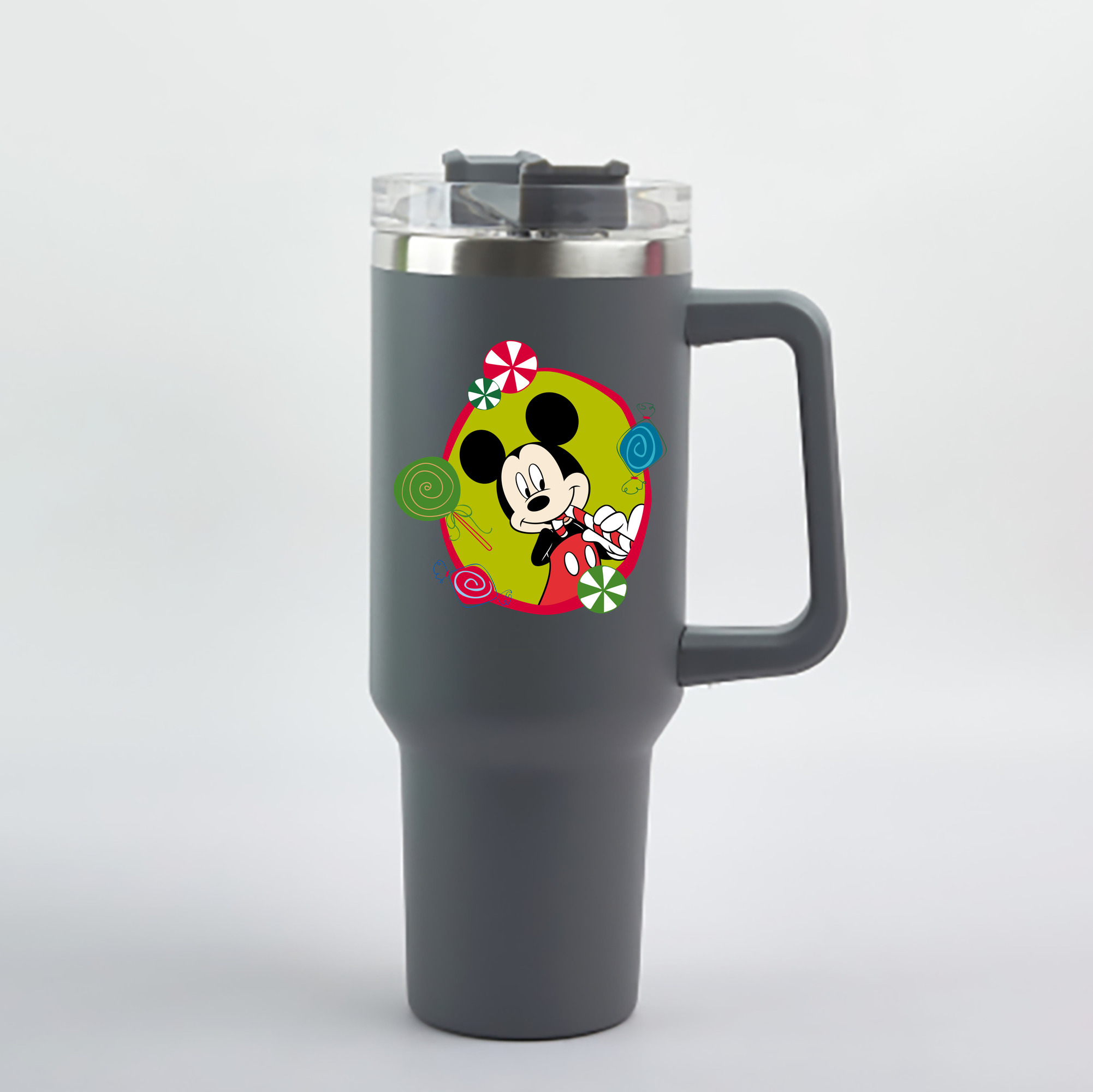 （画像用） ミッキーマウス Mickey Mouse 1200mL車用タンブラー - クリスタルステッカー（プラスチックストロー付き）