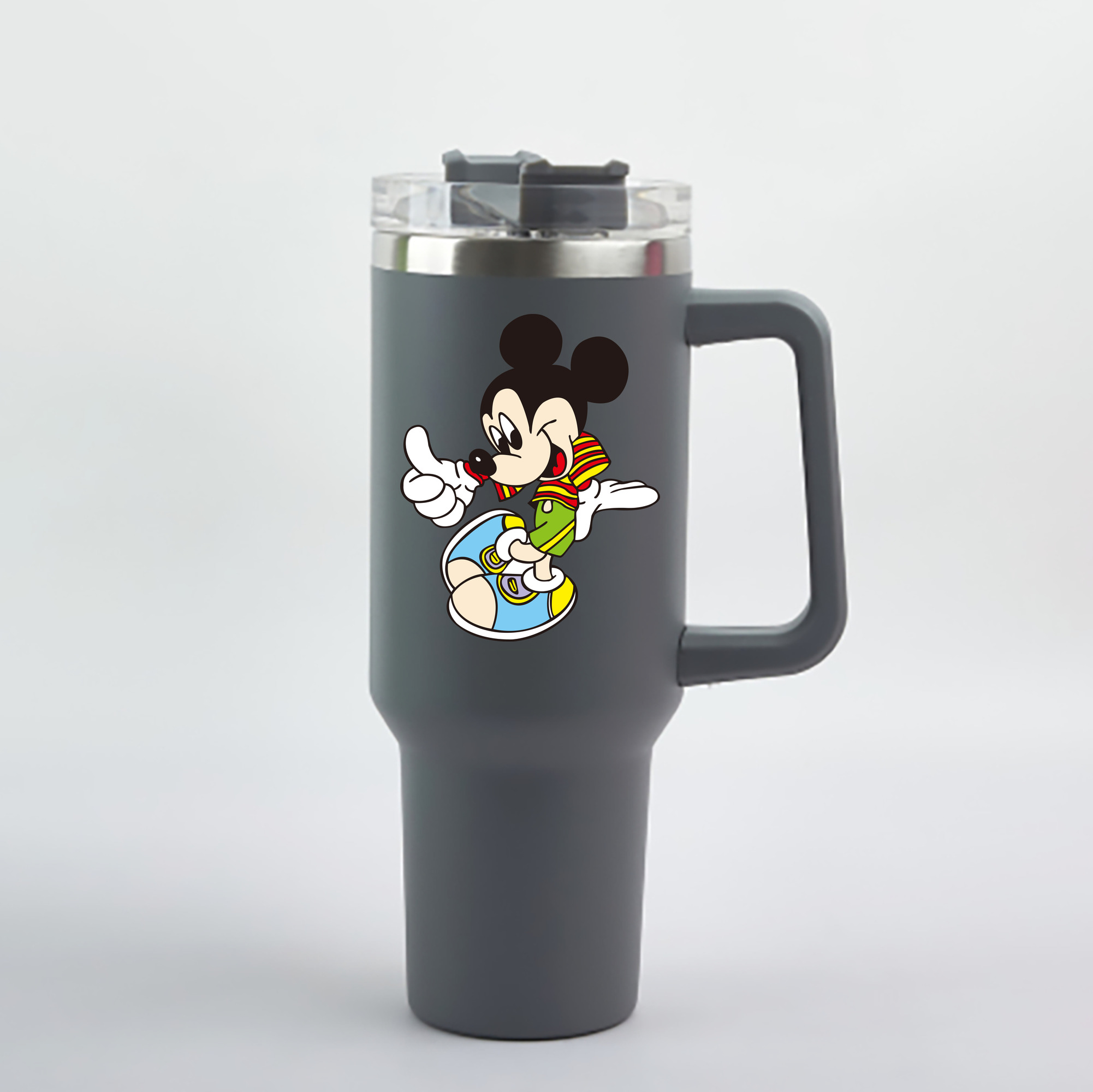 （画像用） ミッキーマウス Mickey Mouse 1200mL車用タンブラー - クリスタルステッカー（プラスチックストロー付き）