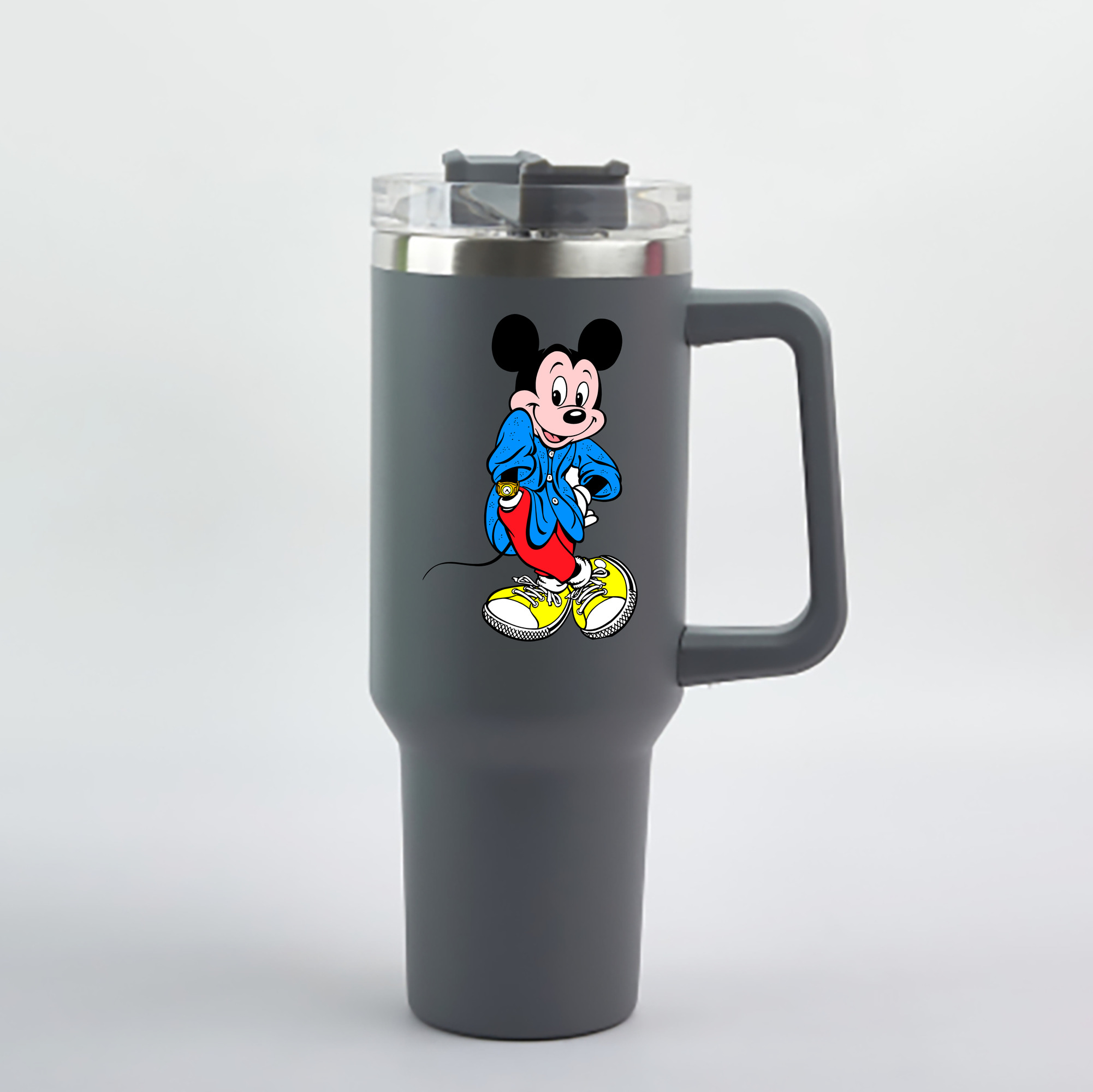 （画像用） ミッキーマウス Mickey Mouse 1200mL車用タンブラー - クリスタルステッカー（プラスチックストロー付き）