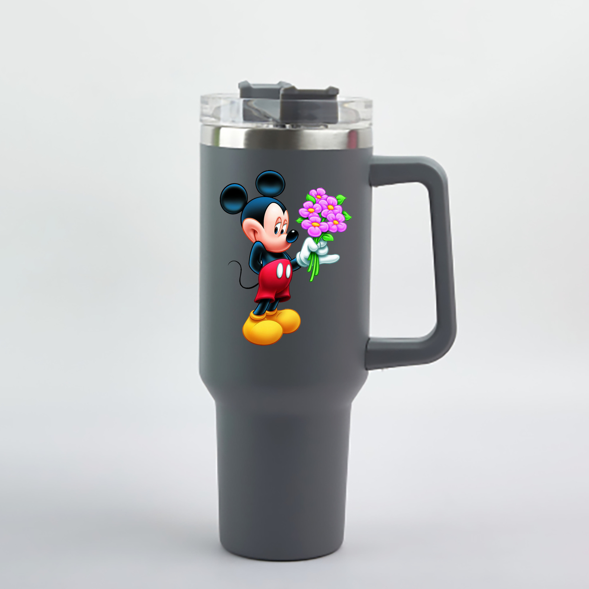 （画像用） ミッキーマウス Mickey Mouse 1200mL車用タンブラー - クリスタルステッカー（プラスチックストロー付き）