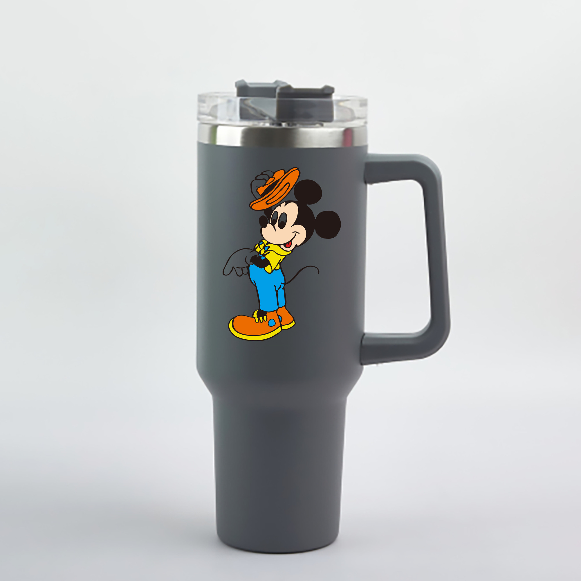 （画像用） ミッキーマウス Mickey Mouse 1200mL車用タンブラー - クリスタルステッカー（プラスチックストロー付き）