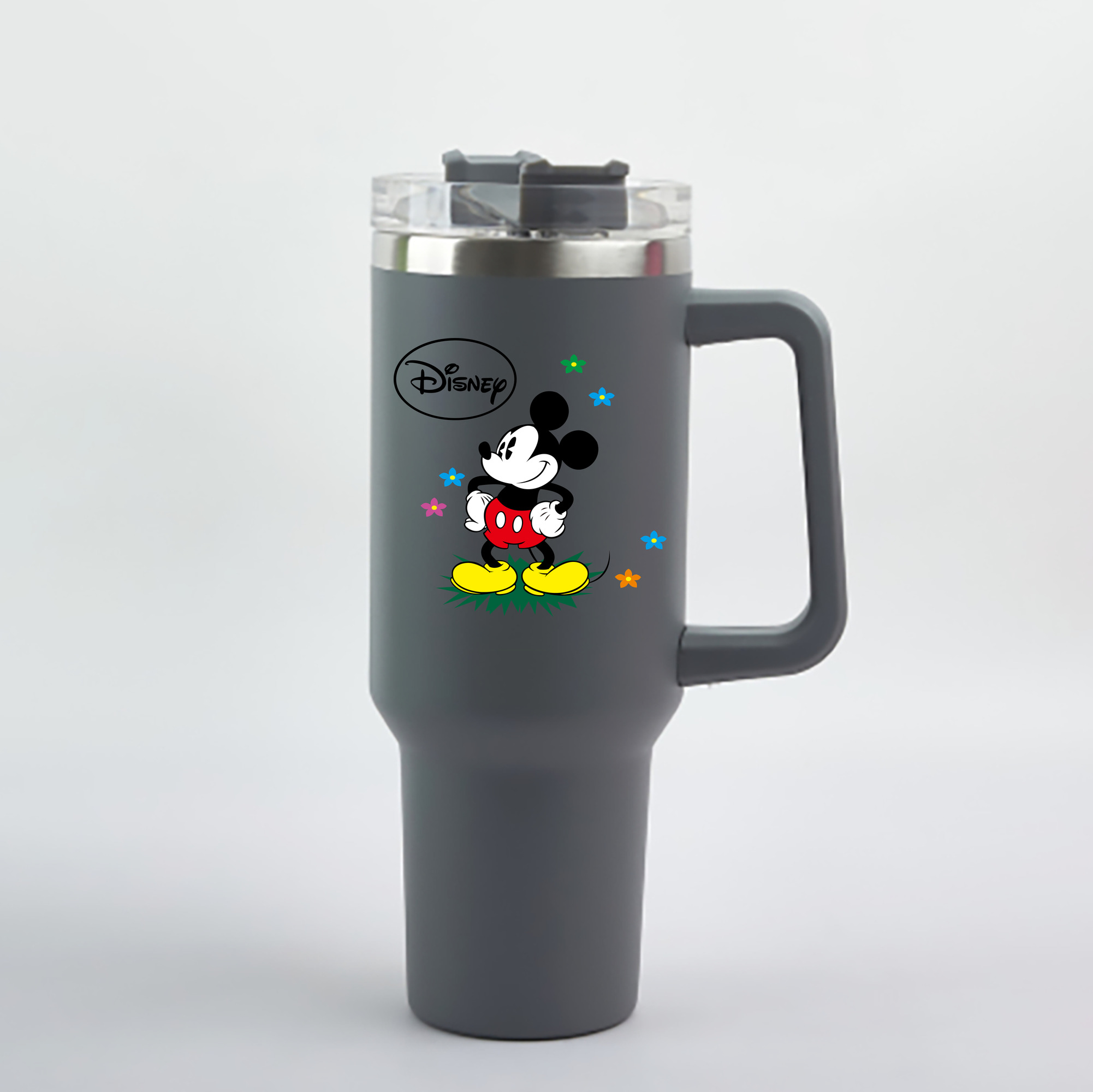 （画像用） ミッキーマウス Mickey Mouse 1200mL車用タンブラー - クリスタルステッカー（プラスチックストロー付き）