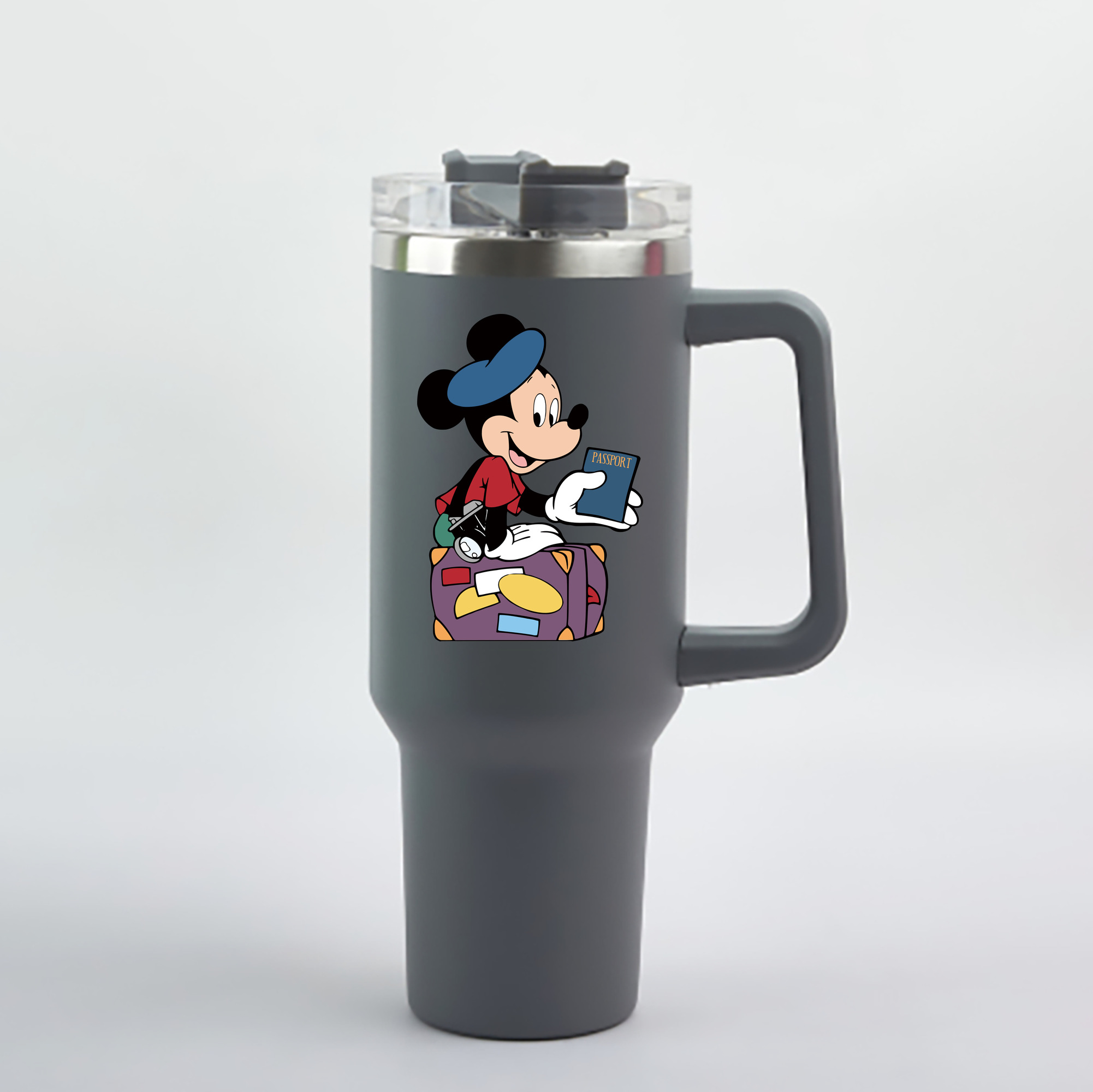 （画像用） ミッキーマウス Mickey Mouse 1200mL車用タンブラー - クリスタルステッカー（プラスチックストロー付き）