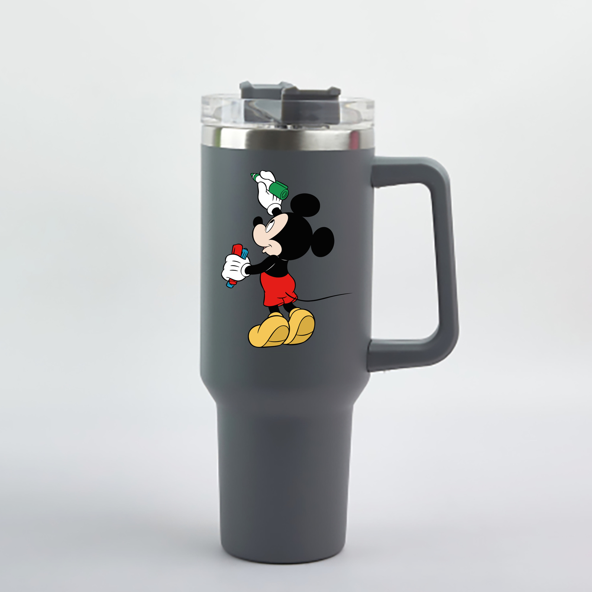 （画像用） ミッキーマウス Mickey Mouse 1200mL車用タンブラー - クリスタルステッカー（プラスチックストロー付き）